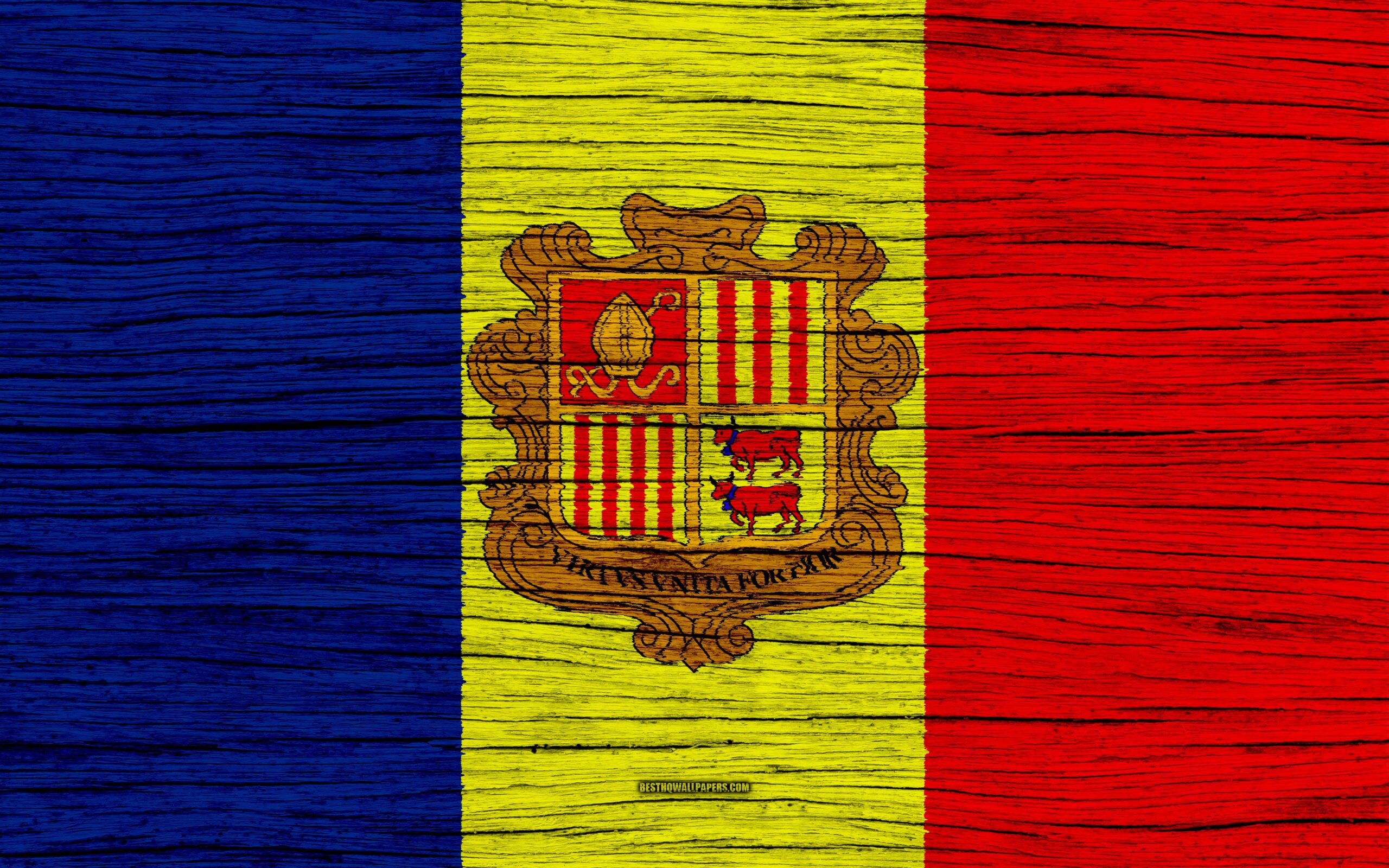 Download wallpapers Flag of Andorra, 4k, Europe, wooden texture