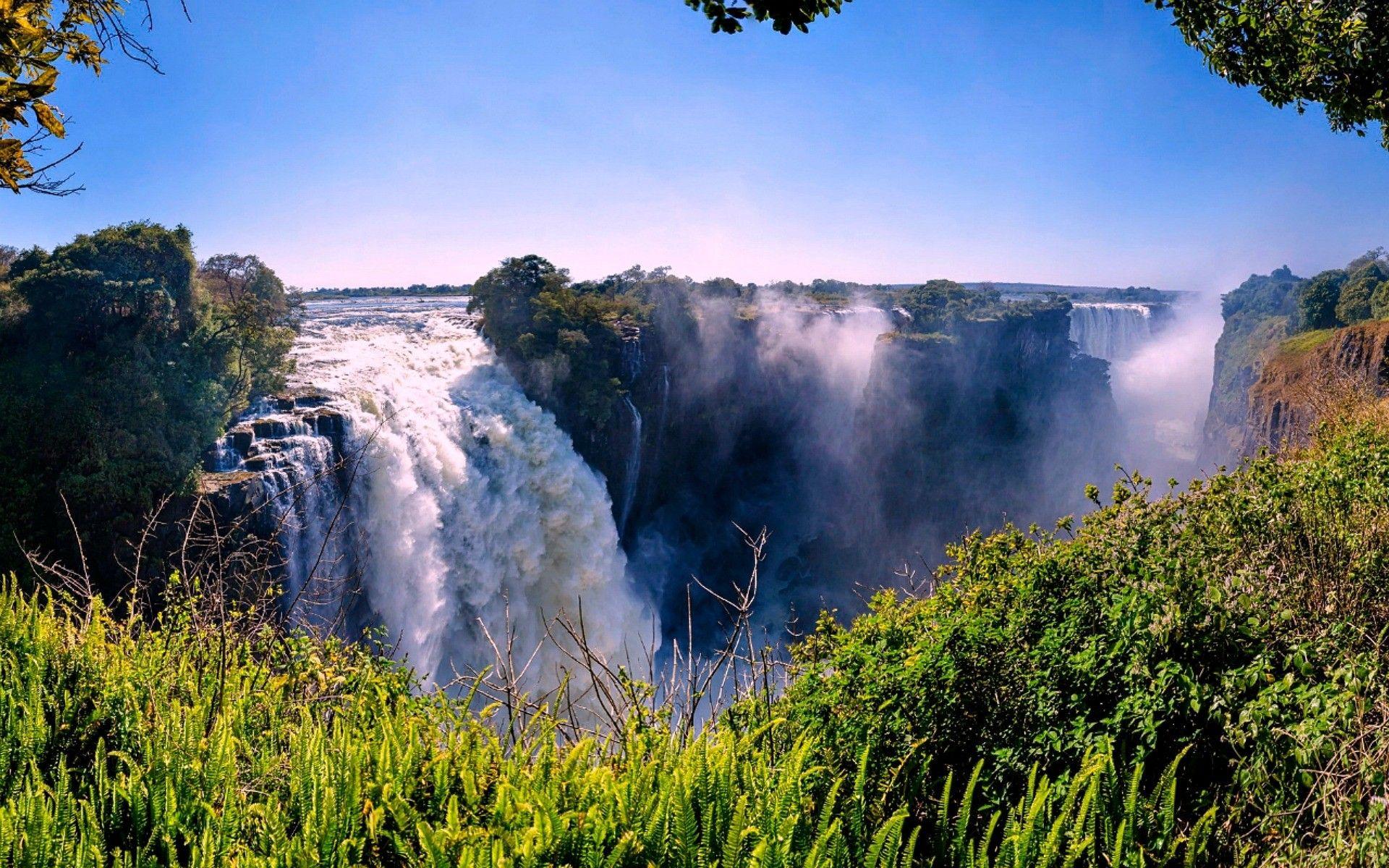 Waterfalls: Victoria Falls Zimbabwe Trees Africa Nature Waterfalls