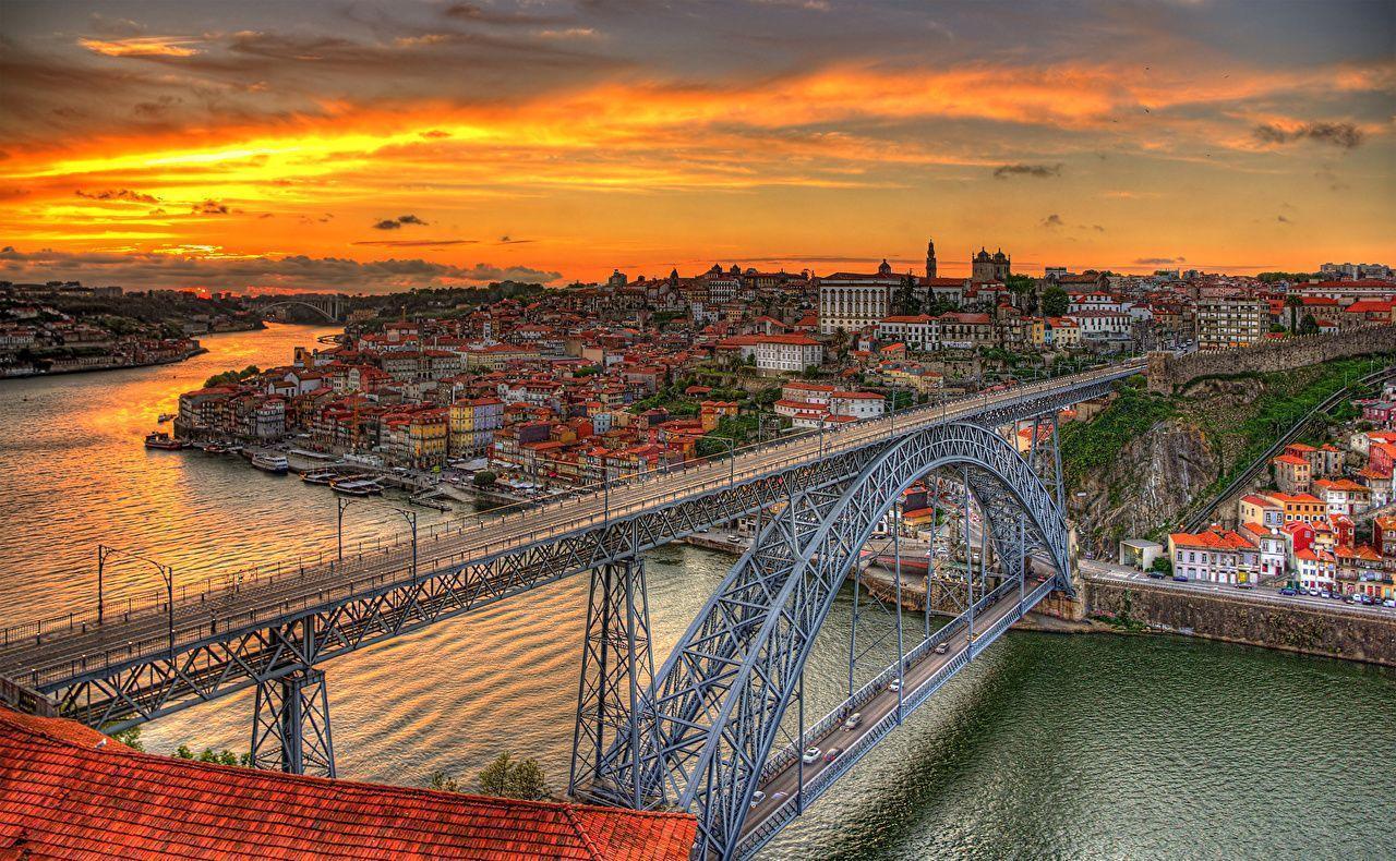 Image Porto Portugal Canal Bridges Sunrises and sunsets Cities