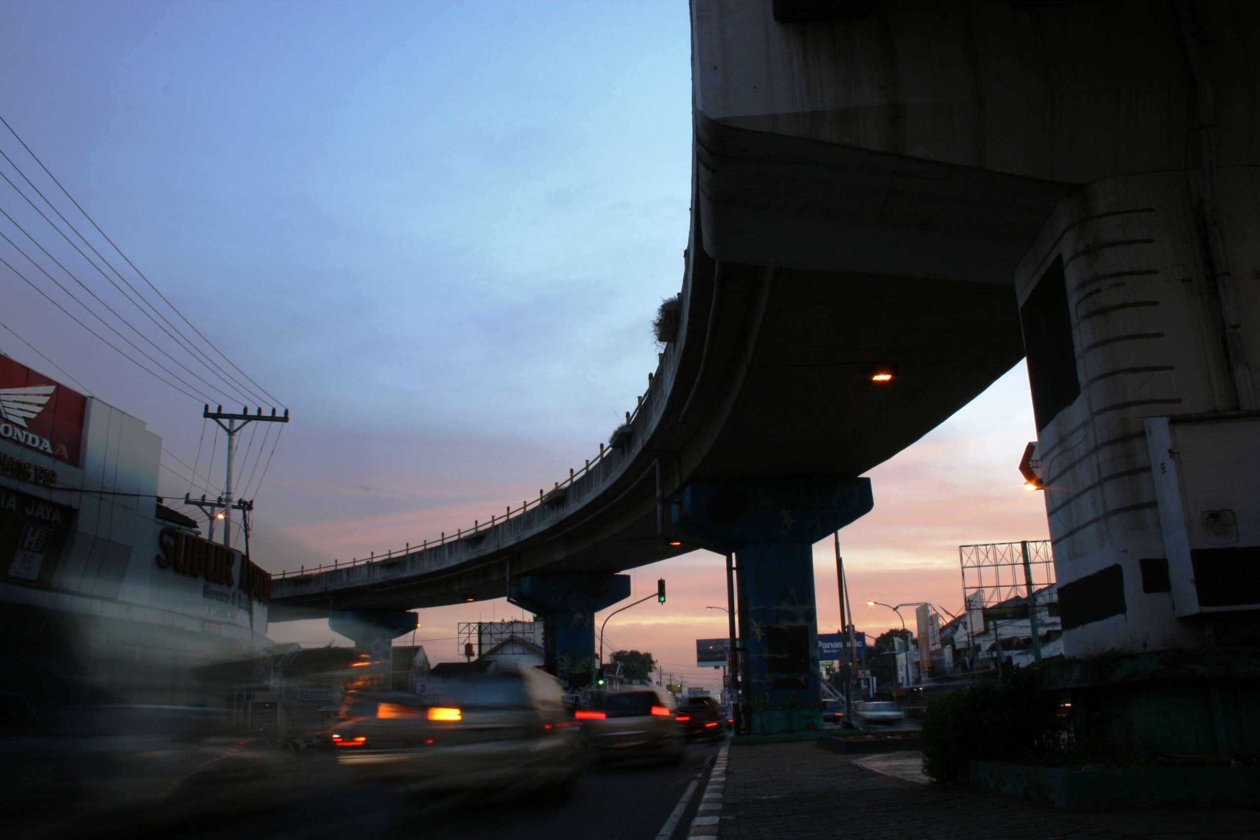 blurred, bridge, city, indonesia, lamp, night, trail, yogyakarta 4k