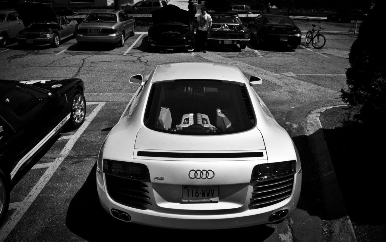 White Audi R8 Rear Monochrome wallpapers