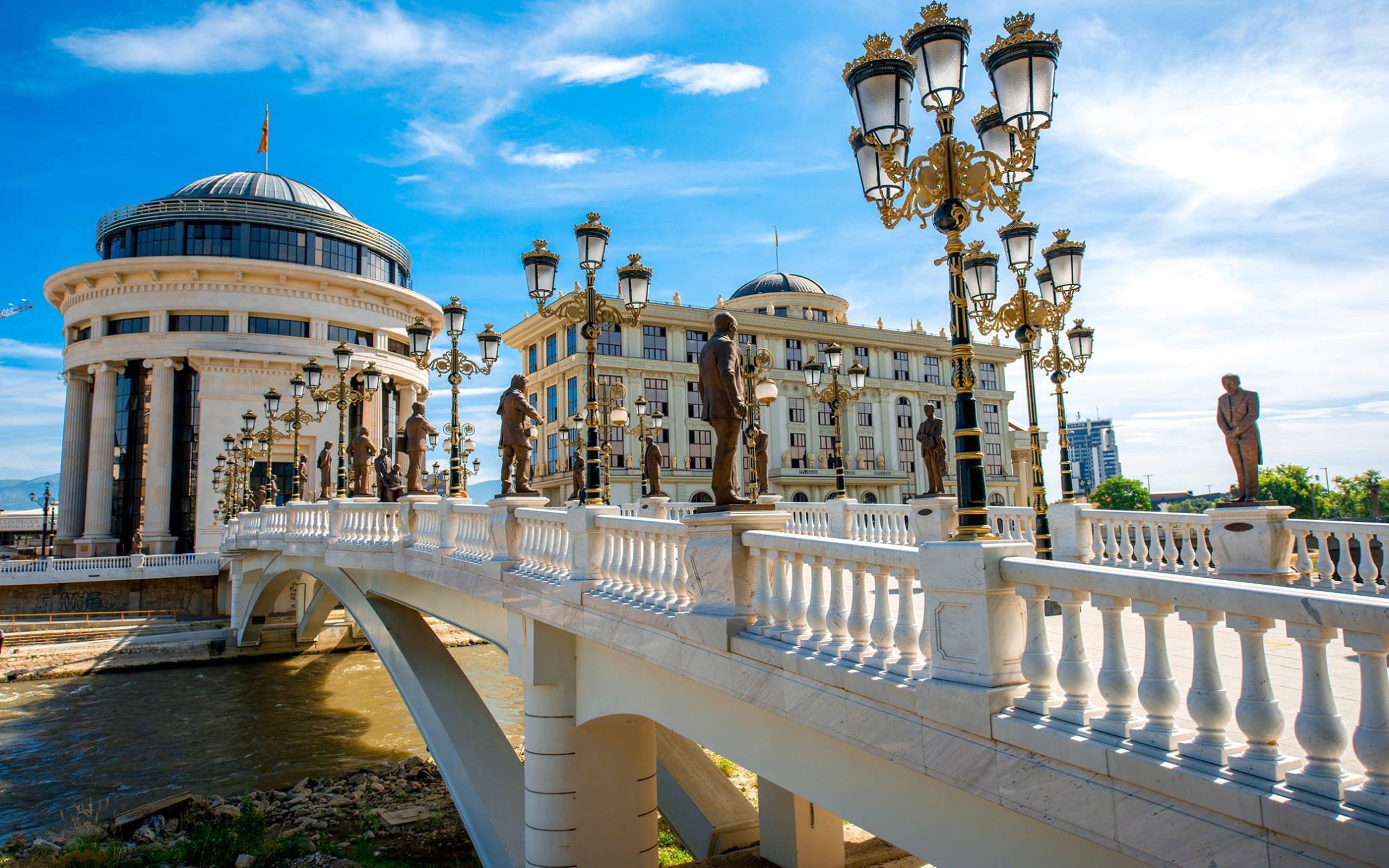 Art Bridge Pedestrian Bridge Over The River Vardar In The Center Of