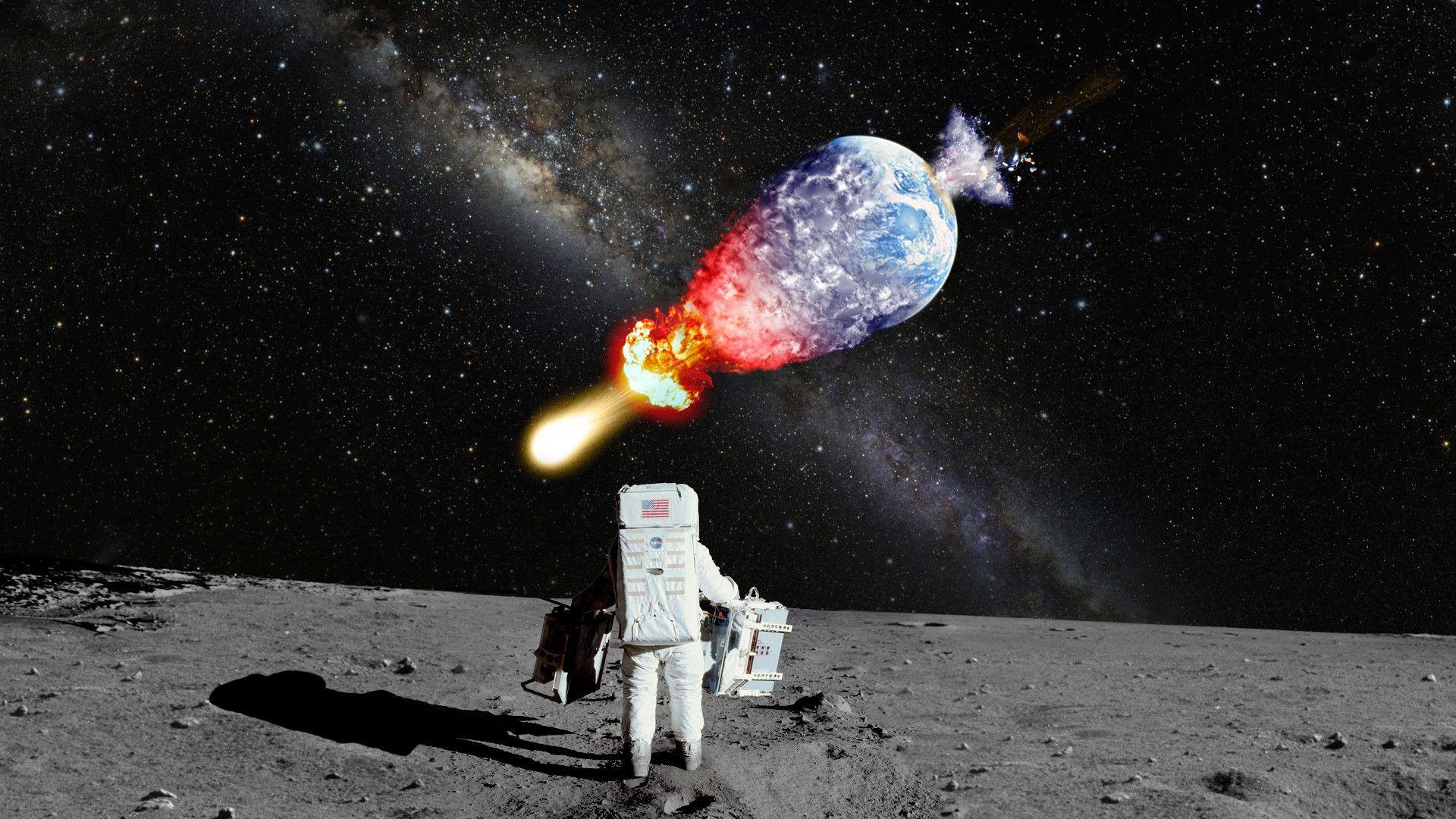 Astronaut NASA Moon Landing Moon Explosion Galaxy Milky Way Stars