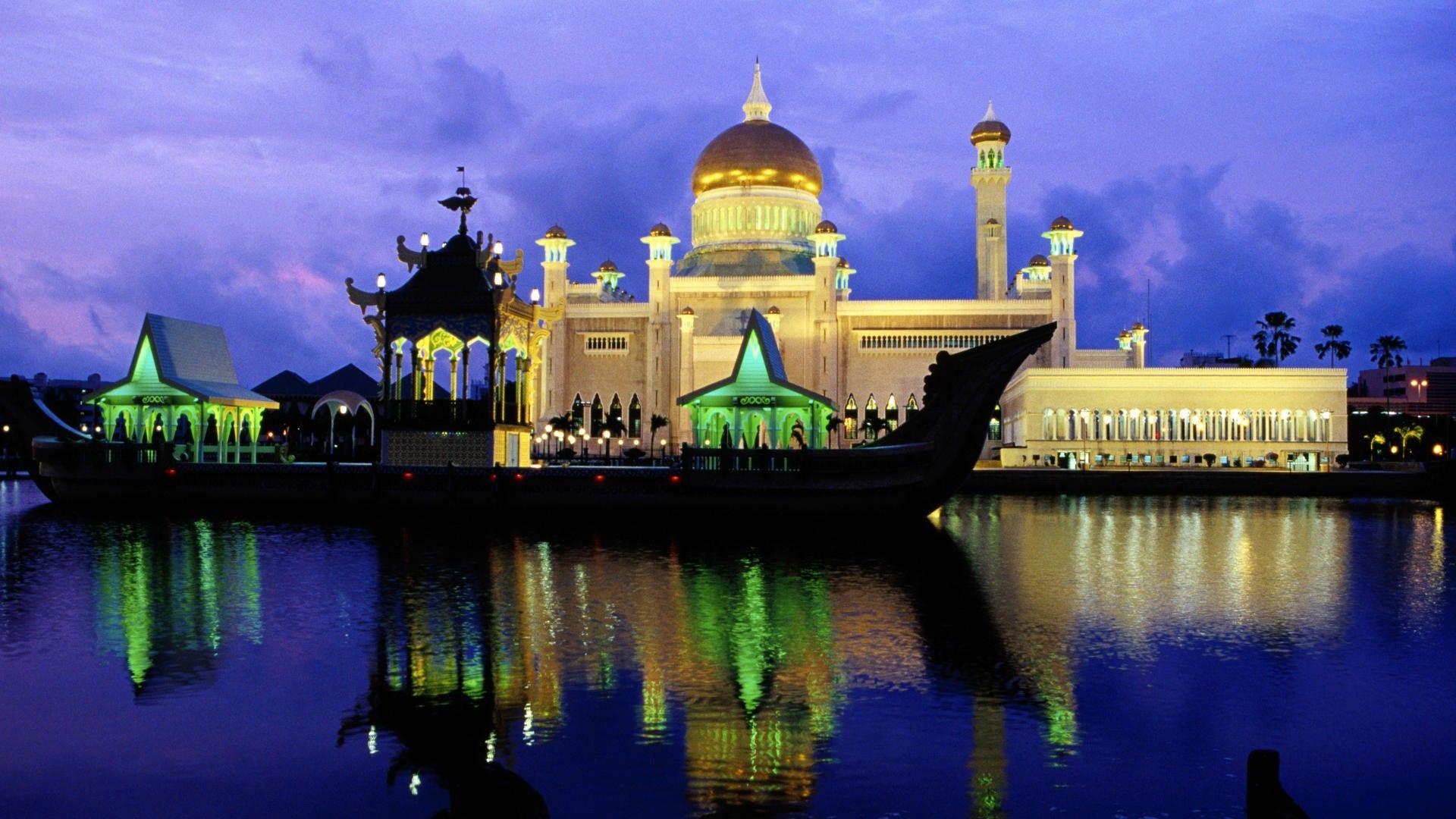 Full HD Wallpapers sultan omar ali saifuddin mosque illumination