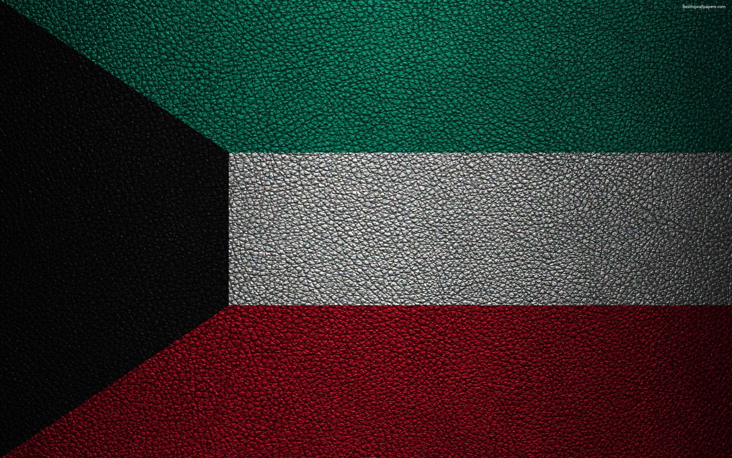 Download wallpapers Flag of Kuwait, 4K, leather texture, Kuwait flag