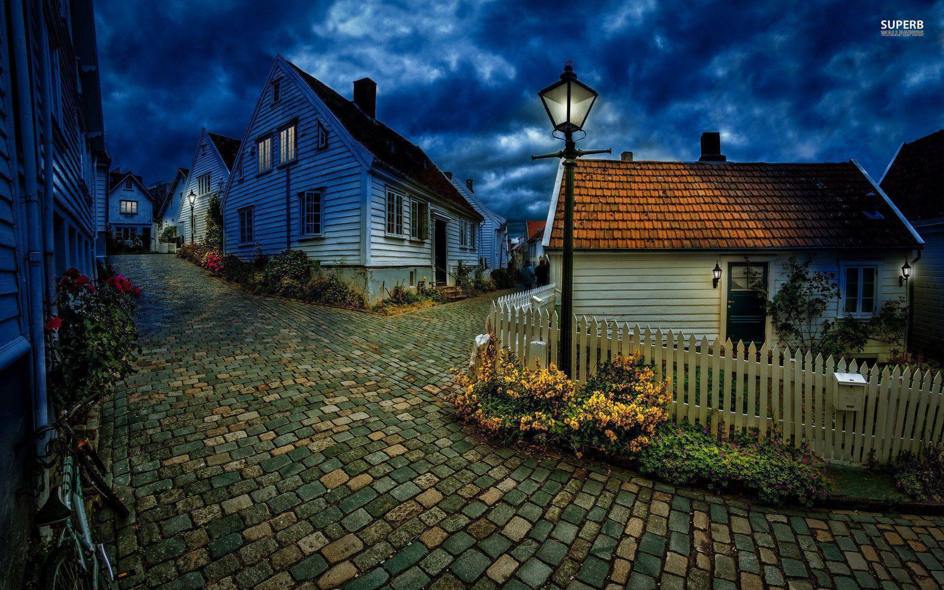 Street In Small Norwegian Town Wallpapers