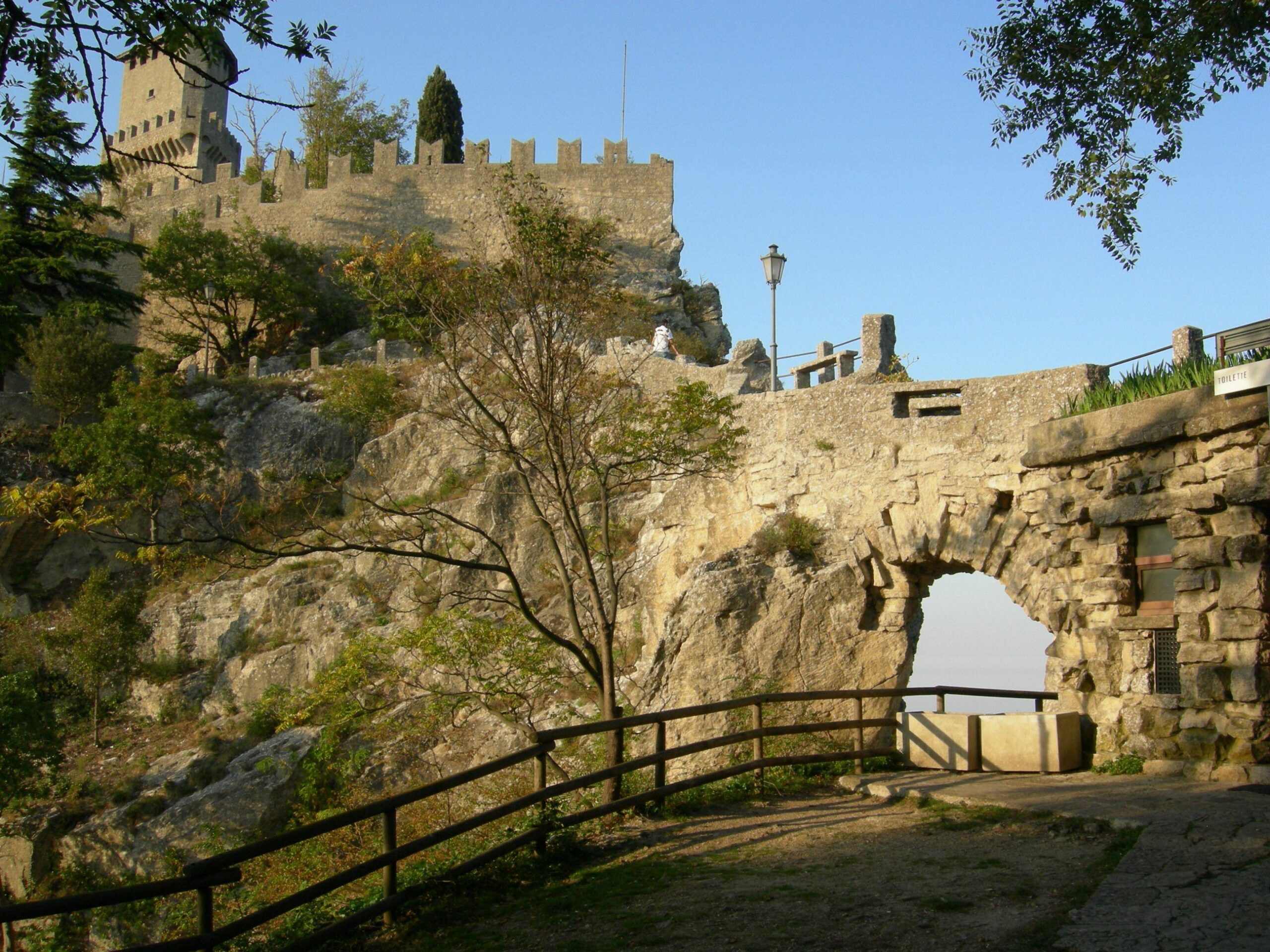 Trees on the backgrounds of the fortress of San Marino, Italy