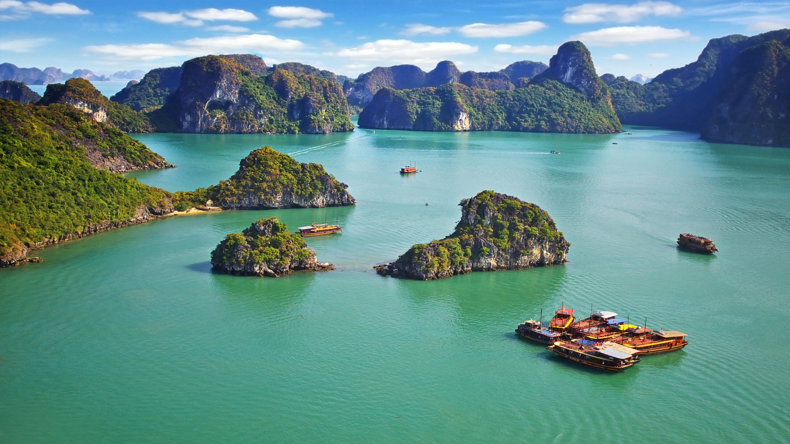 Wallpapers Ha Long Bay, Vietnam, mountains, sea, 8k, Travel