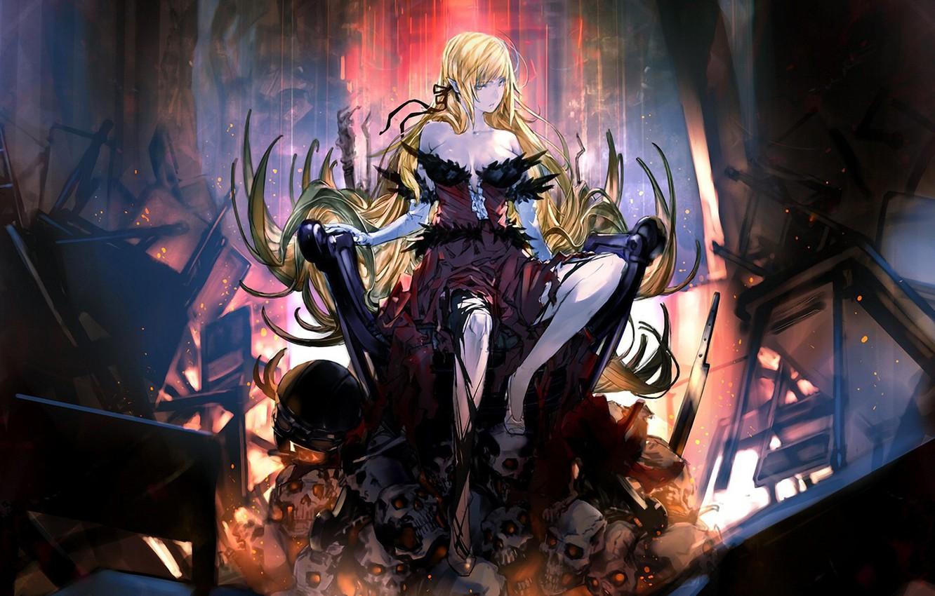 Wallpapers girl, skulls, anime, vampire, blonde, artwork, fantasy art