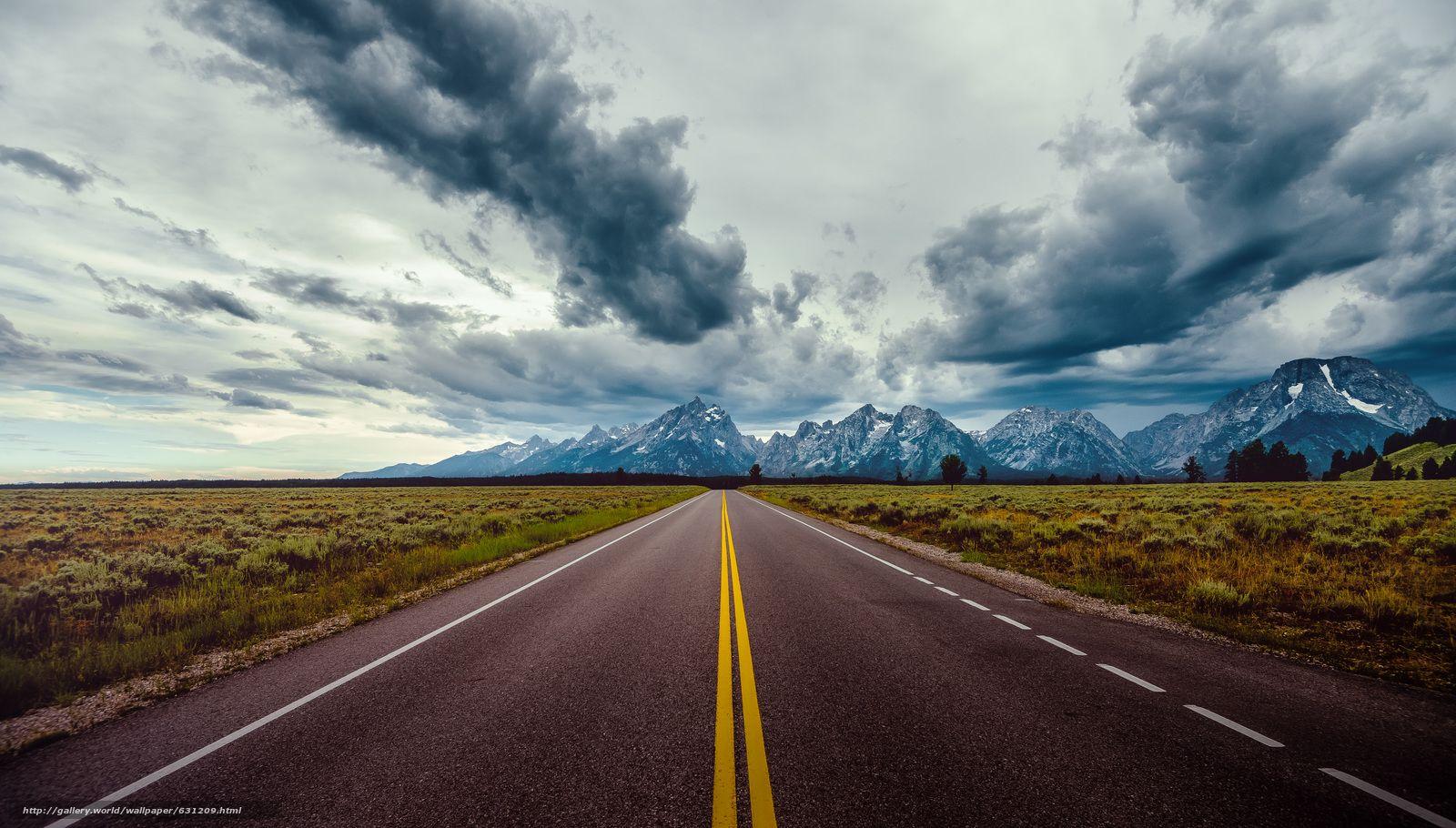 Download wallpapers Yellowstone National Park, road, Mountains