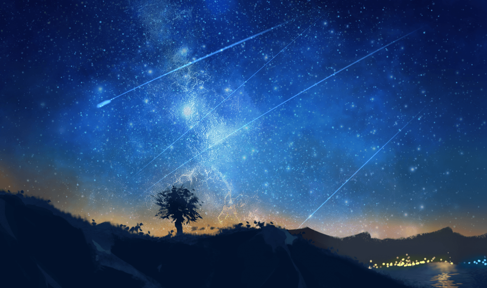 Download Night, Falling Stars, Landscape Wallpapers