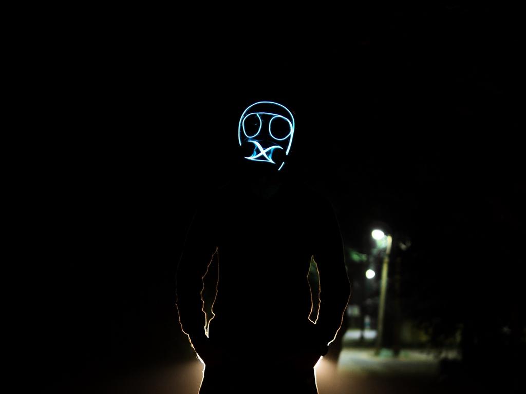 Download wallpapers mask, glow, dark, anonymous, night