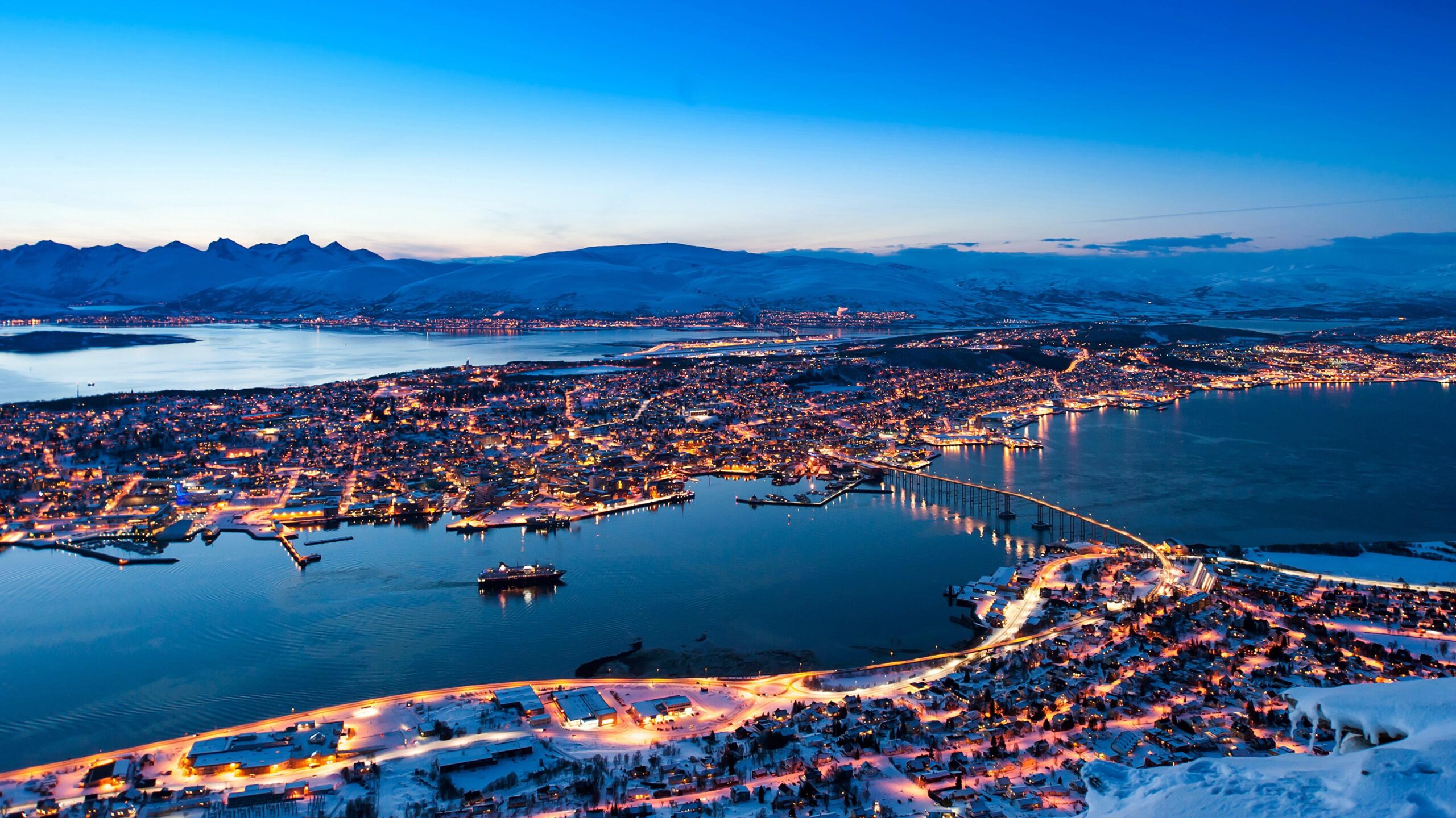 Image Norway Tromso Rivers night time Cities Building