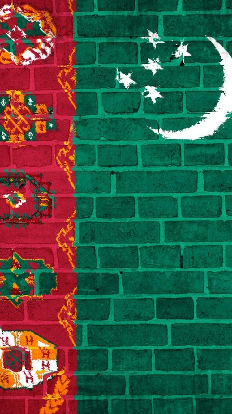 Download Wallpapers Turkmenistan, Flag, Wall, Texture