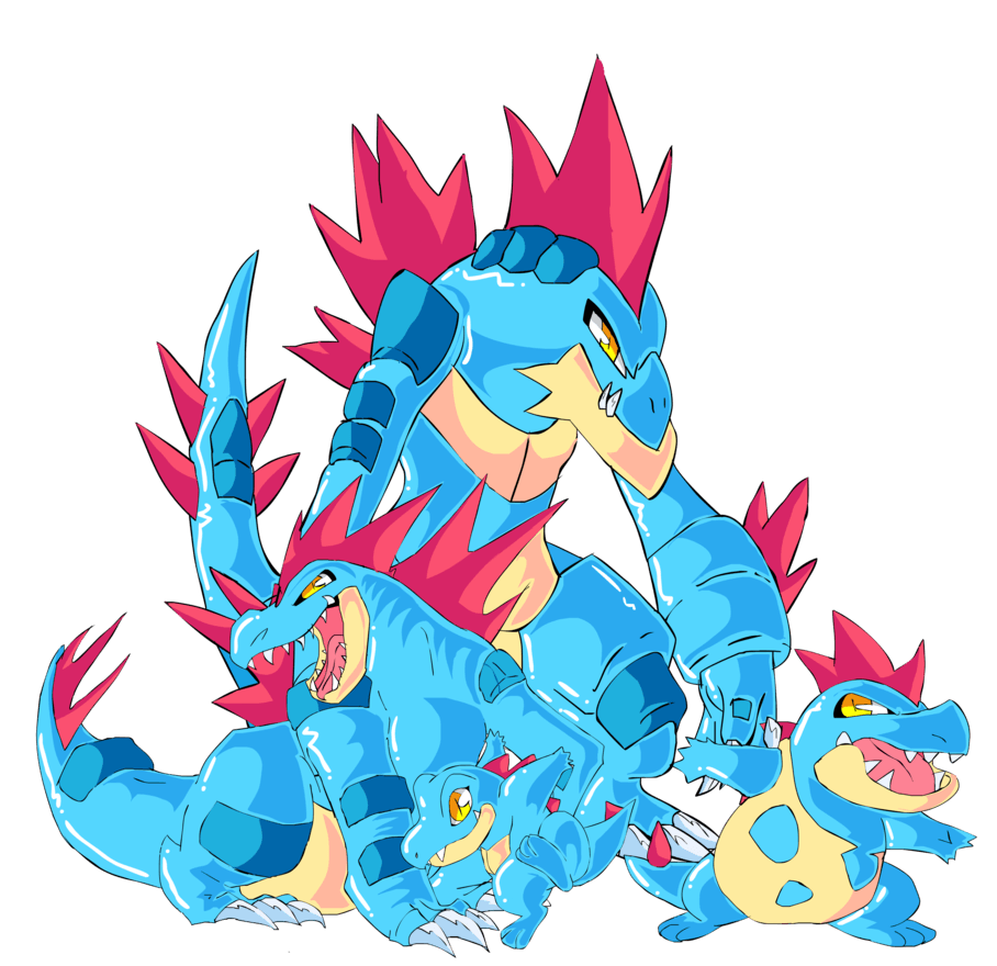 Totodile, Croconaw, Feraligatr and Mega Feraligatr by tekkenrocker