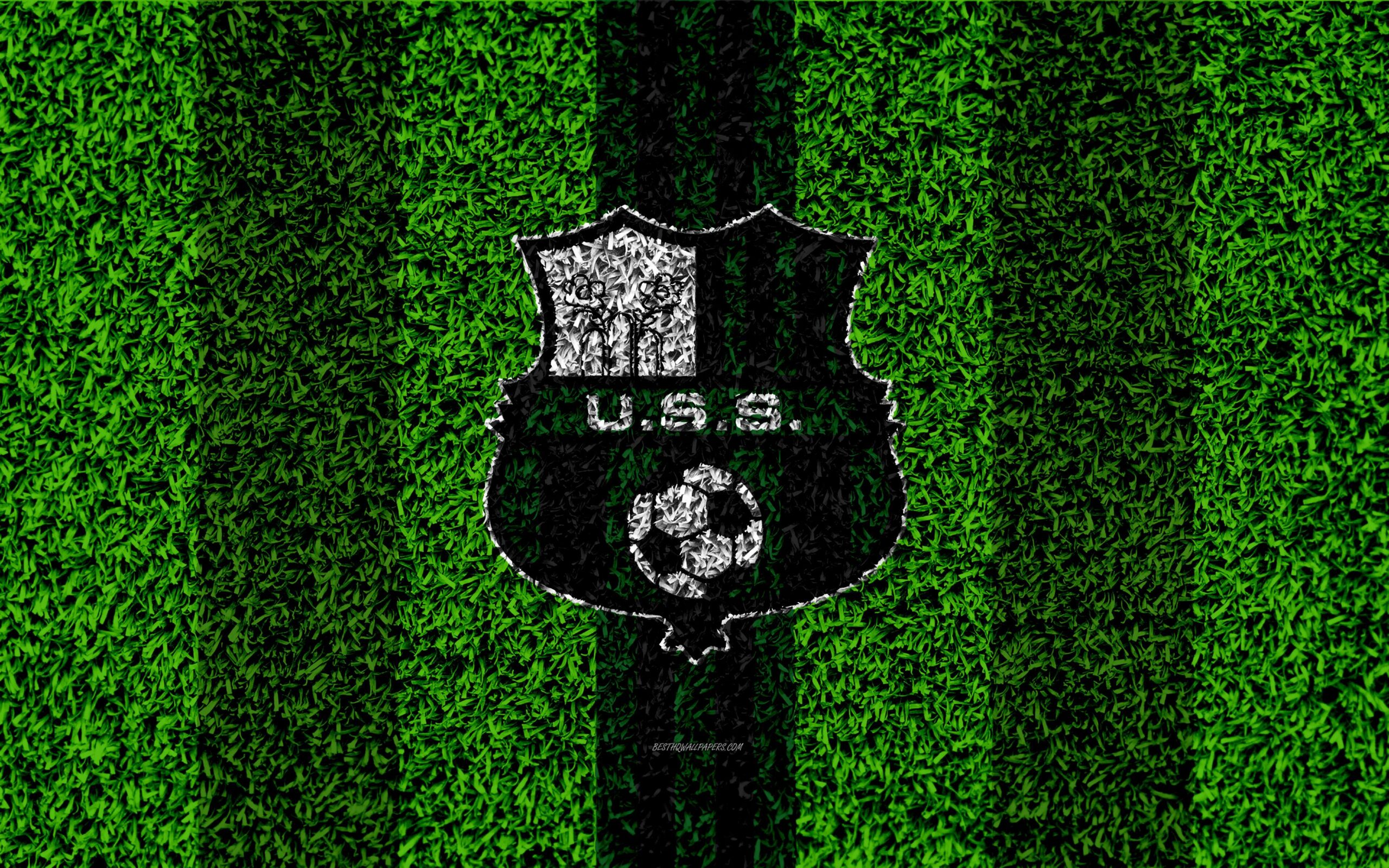 Download wallpapers Sassuolo FC, 4k, logo, football lawn, Italian