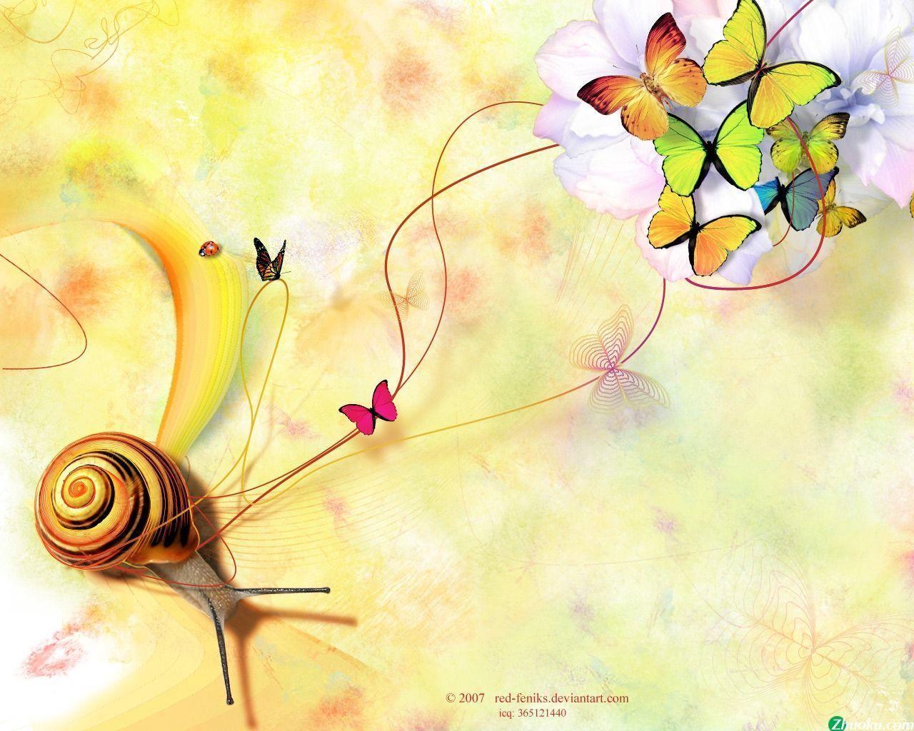 Snail & Butterflies Wallpapers Wallpapers