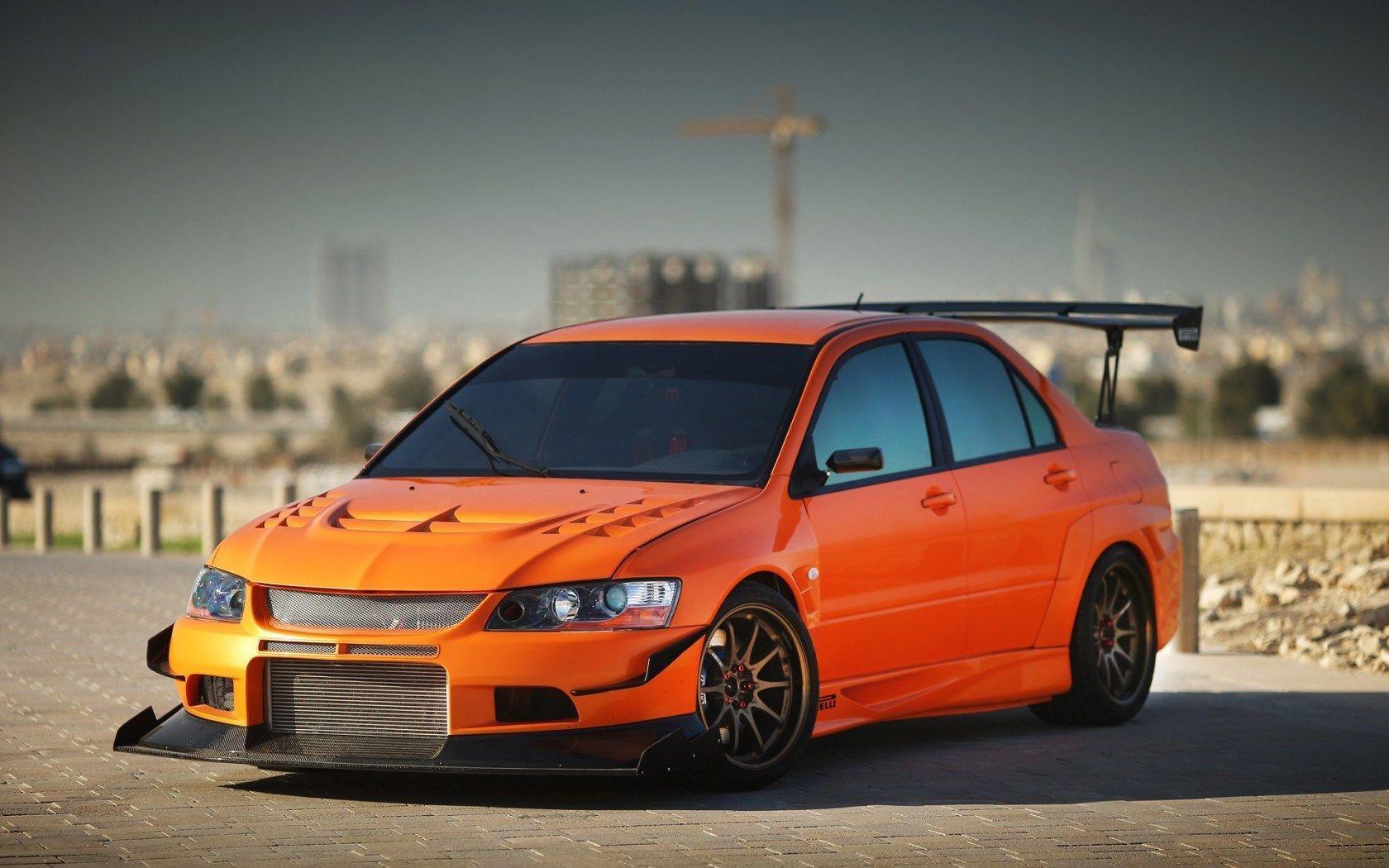 Orange Mitsubishi Lancer Evolution IX Pavement HD Wallpapers