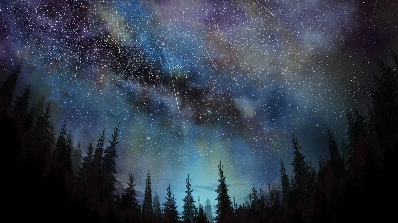 Download Meteors, Trees, Sky, Night, Falling Stars