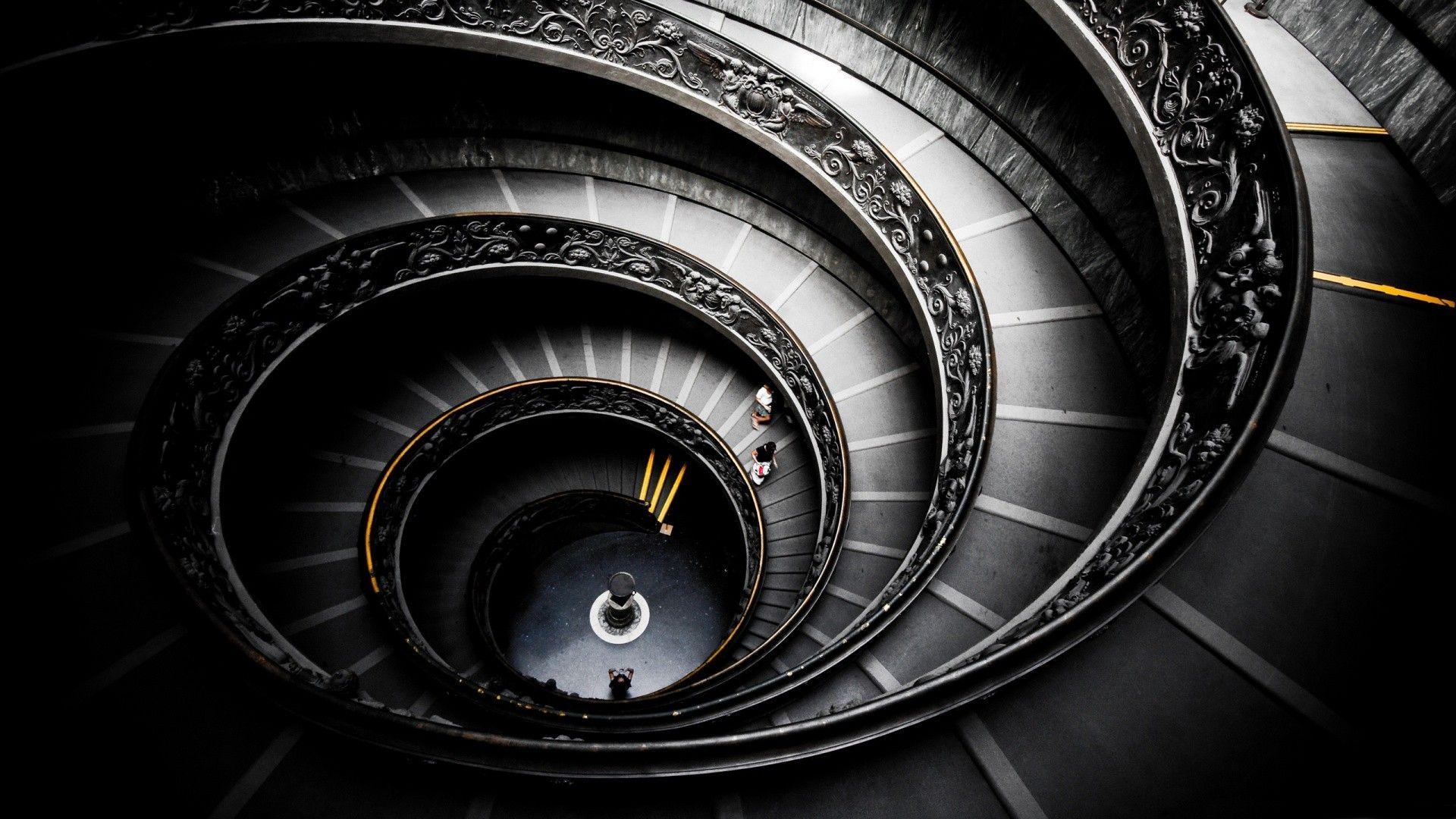 black, spiral, stairways, grayscale, Dark Sector, vatican city