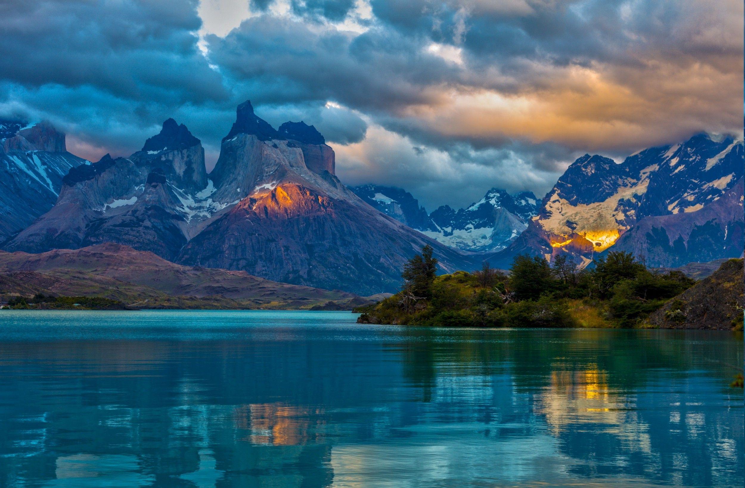 Torres Del Paine, Chile, Mountain, Snowy Peak, Lake, Sunrise