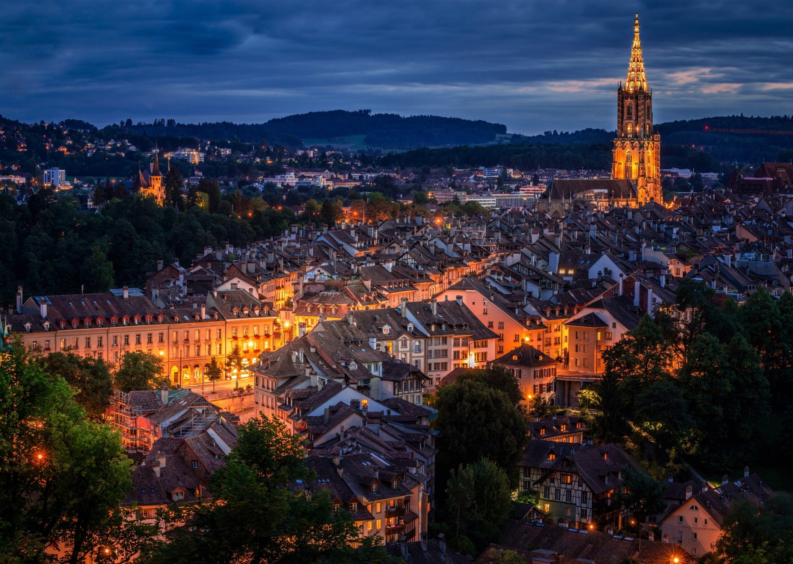 Download Switzerland Bern, Night, Buildings, Cityscape