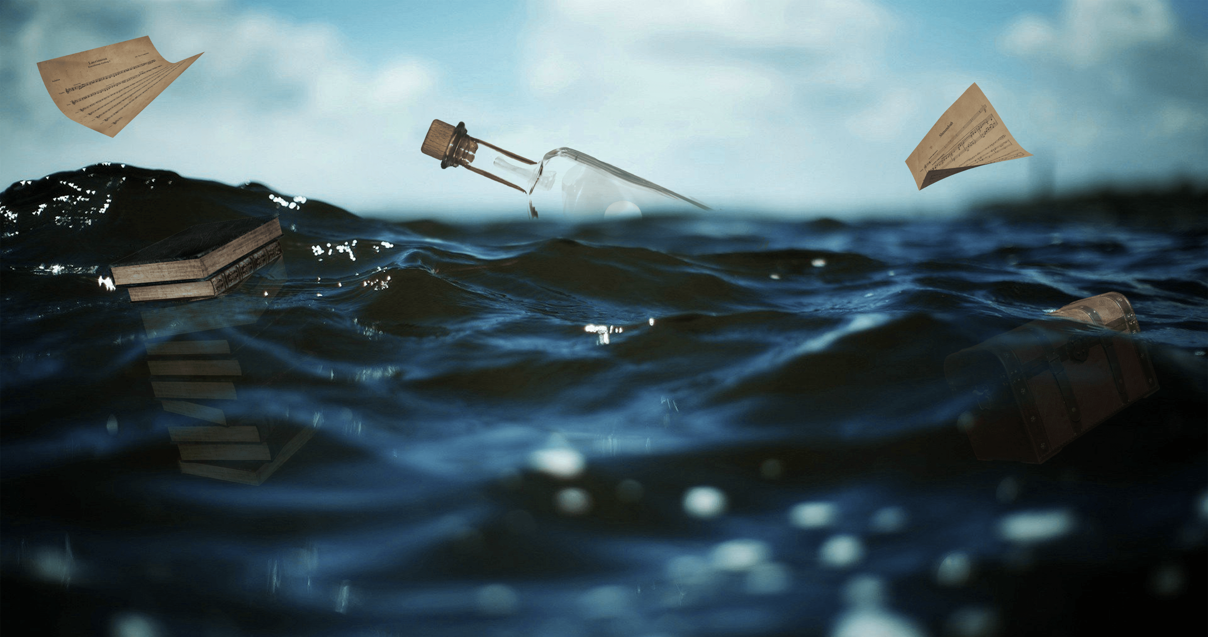 Download Floating Bottle, Ocean, Waves, Papers Wallpapers