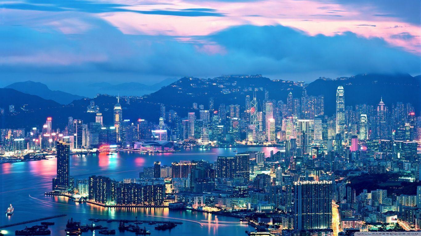 Hong Kong Night Lights HD desktop wallpapers : Widescreen : High