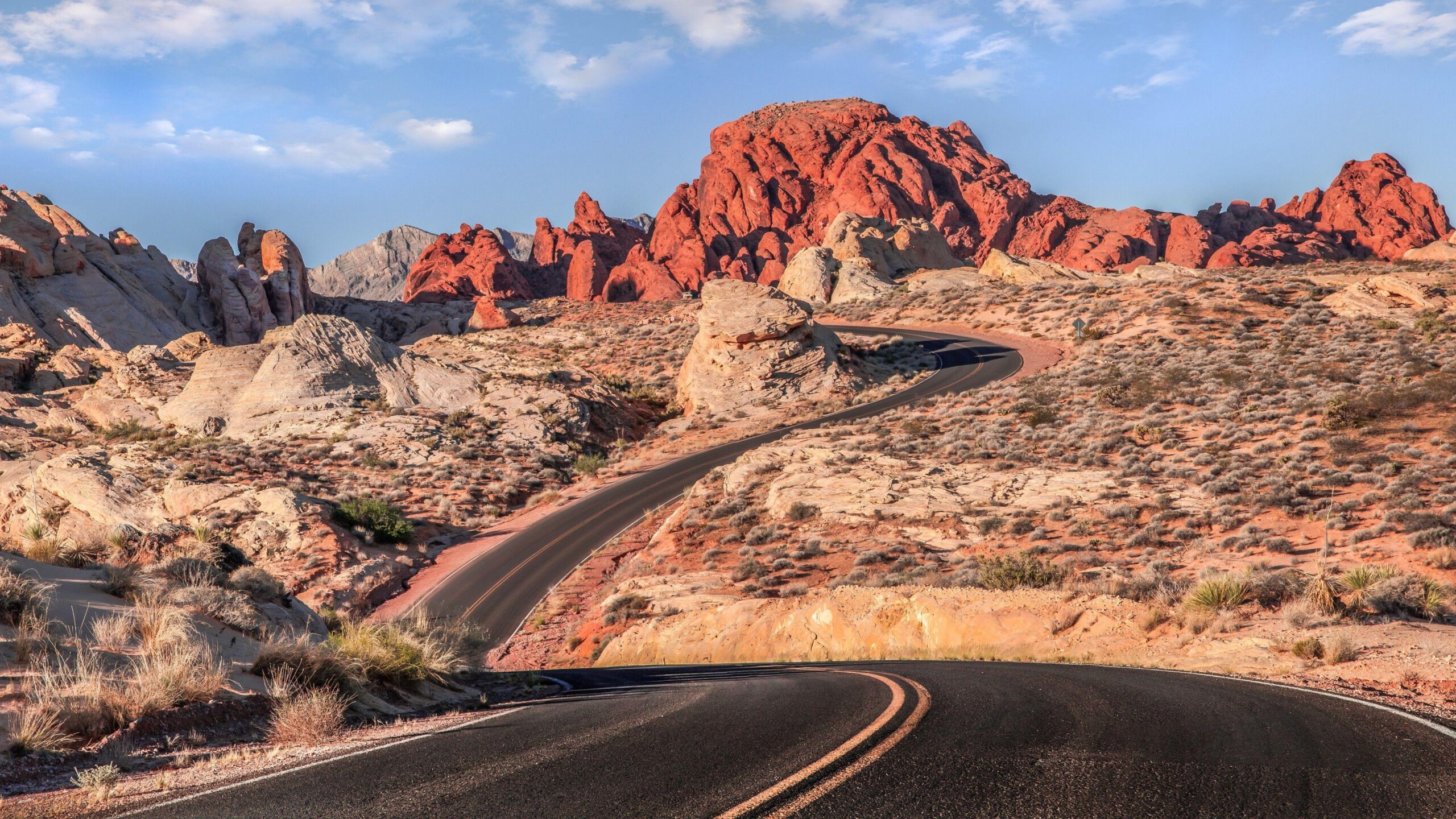 road, Mountain, Desert, Clouds, Warm Colors, Landscape, Nevada