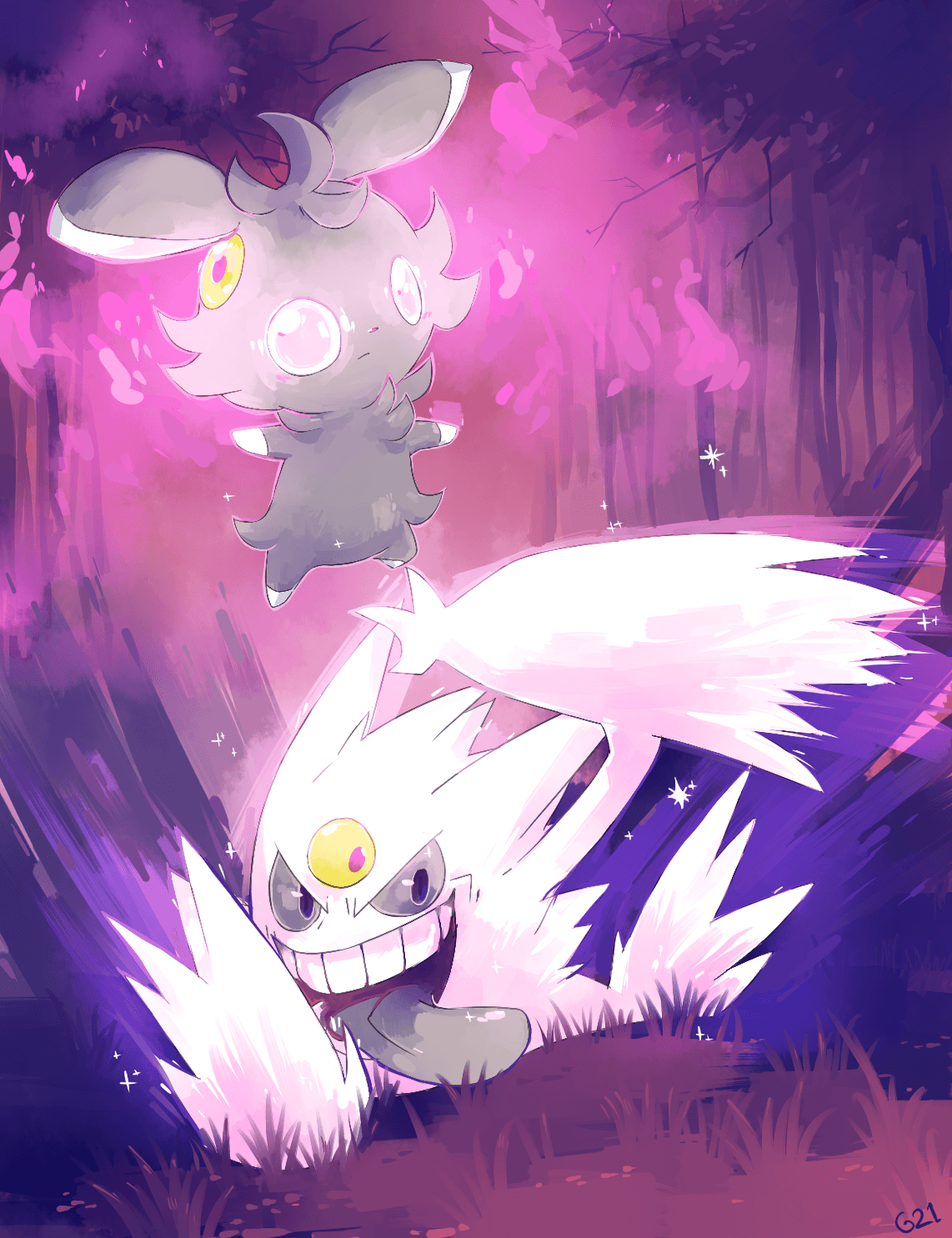 Day 29] Mega Gengar and Espurr by PinkGermy