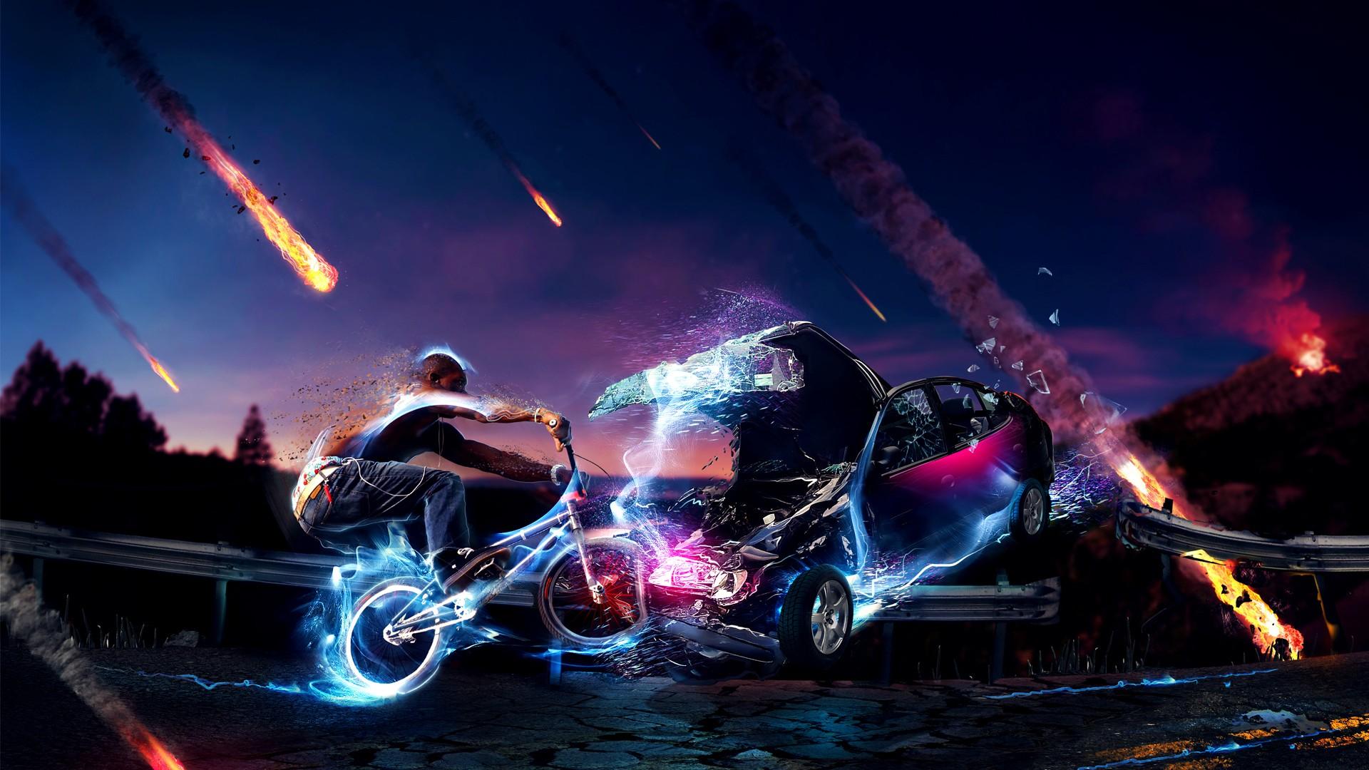 landscapes, fire, crash, meteor :: Wallpapers