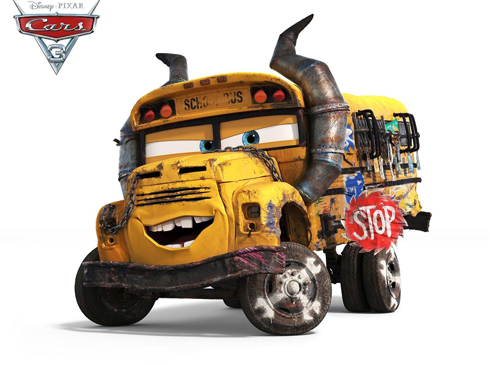 Wallpapers Cars 3 Bus school bus Cartoons White backgrounds