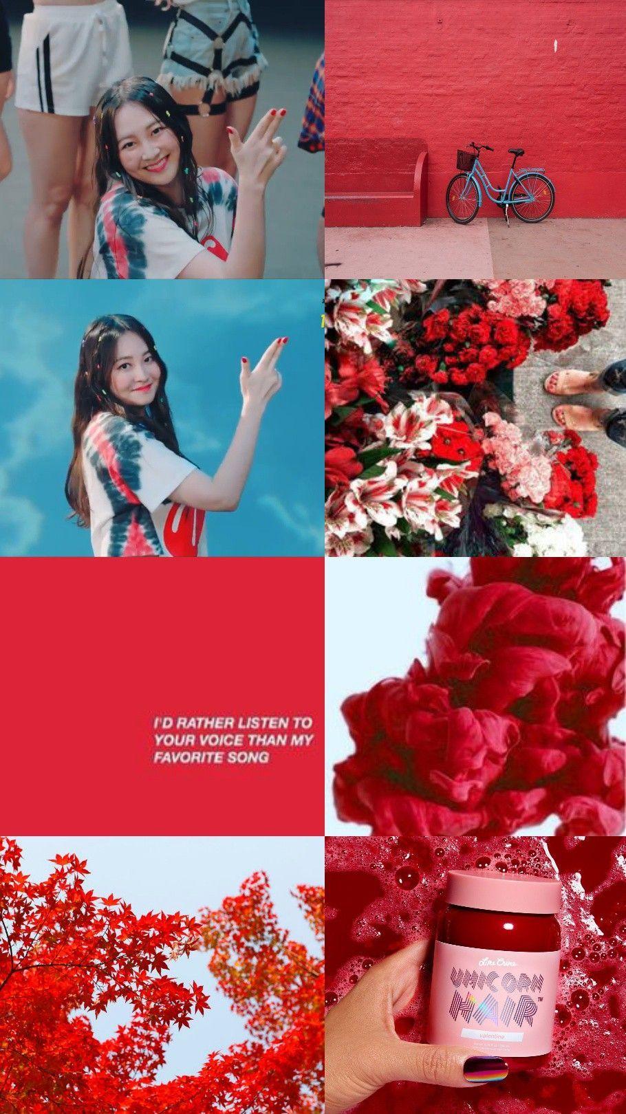 Momoland Taeha bright red and white lockscreen