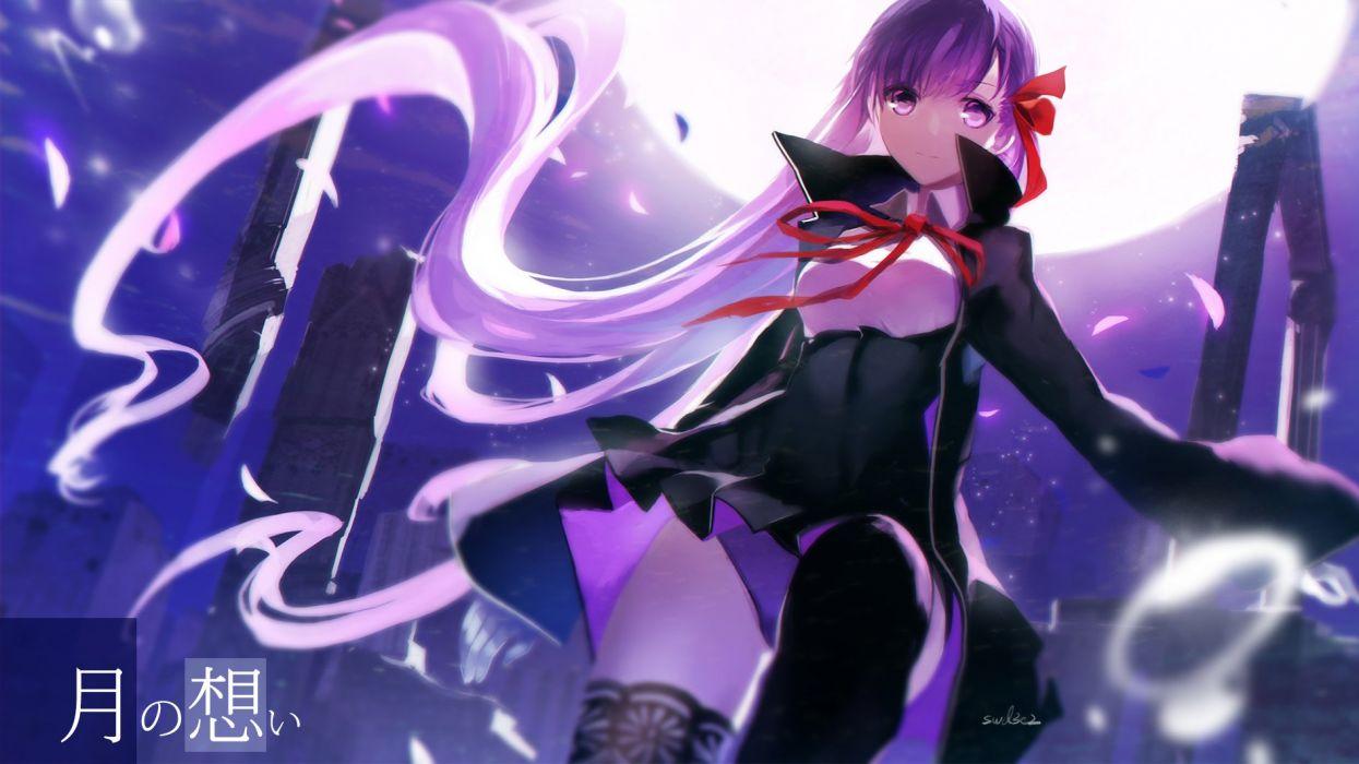 Fate extra fate stay night long hair matou sakura moon night petals