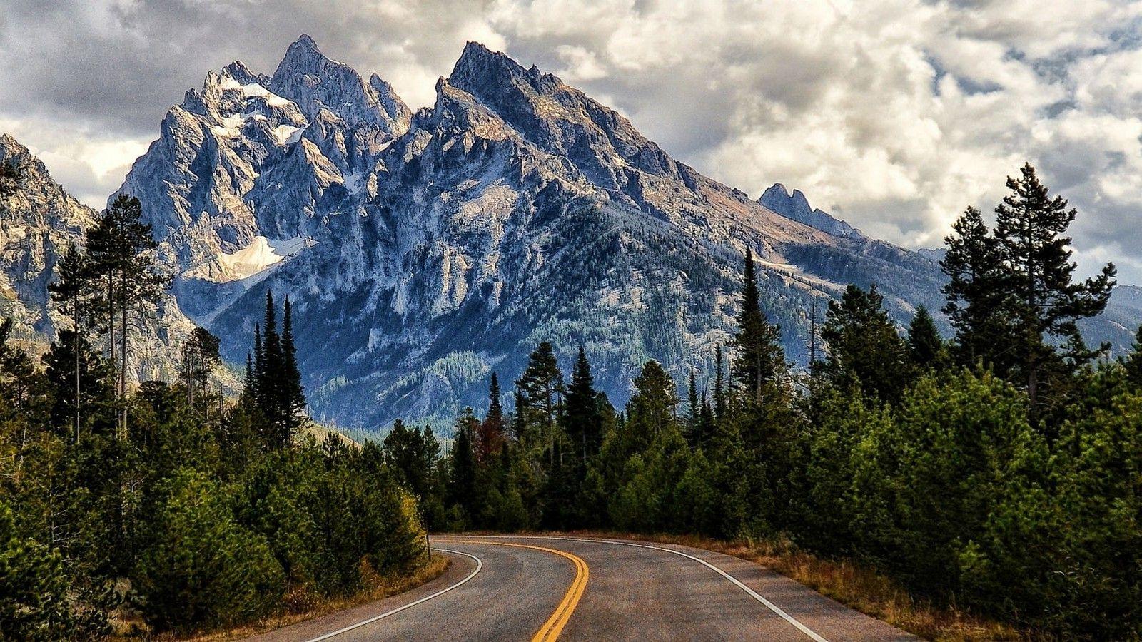 nature, Landscape, Mountains, Road, Trees, Clouds, Shrubs, Sunlight