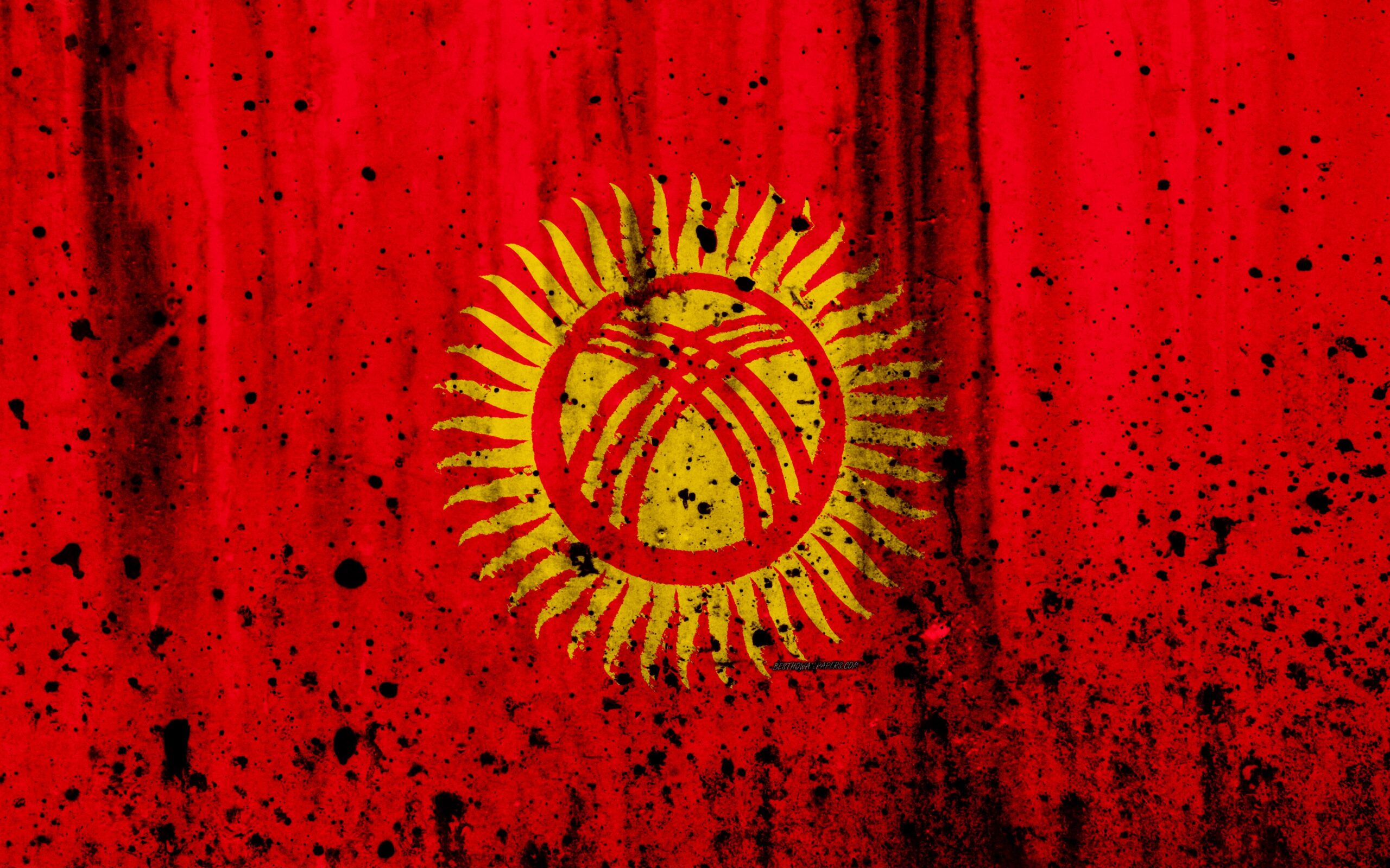 Download wallpapers Kirghiz flag, 4k, grunge, Asia, flag of