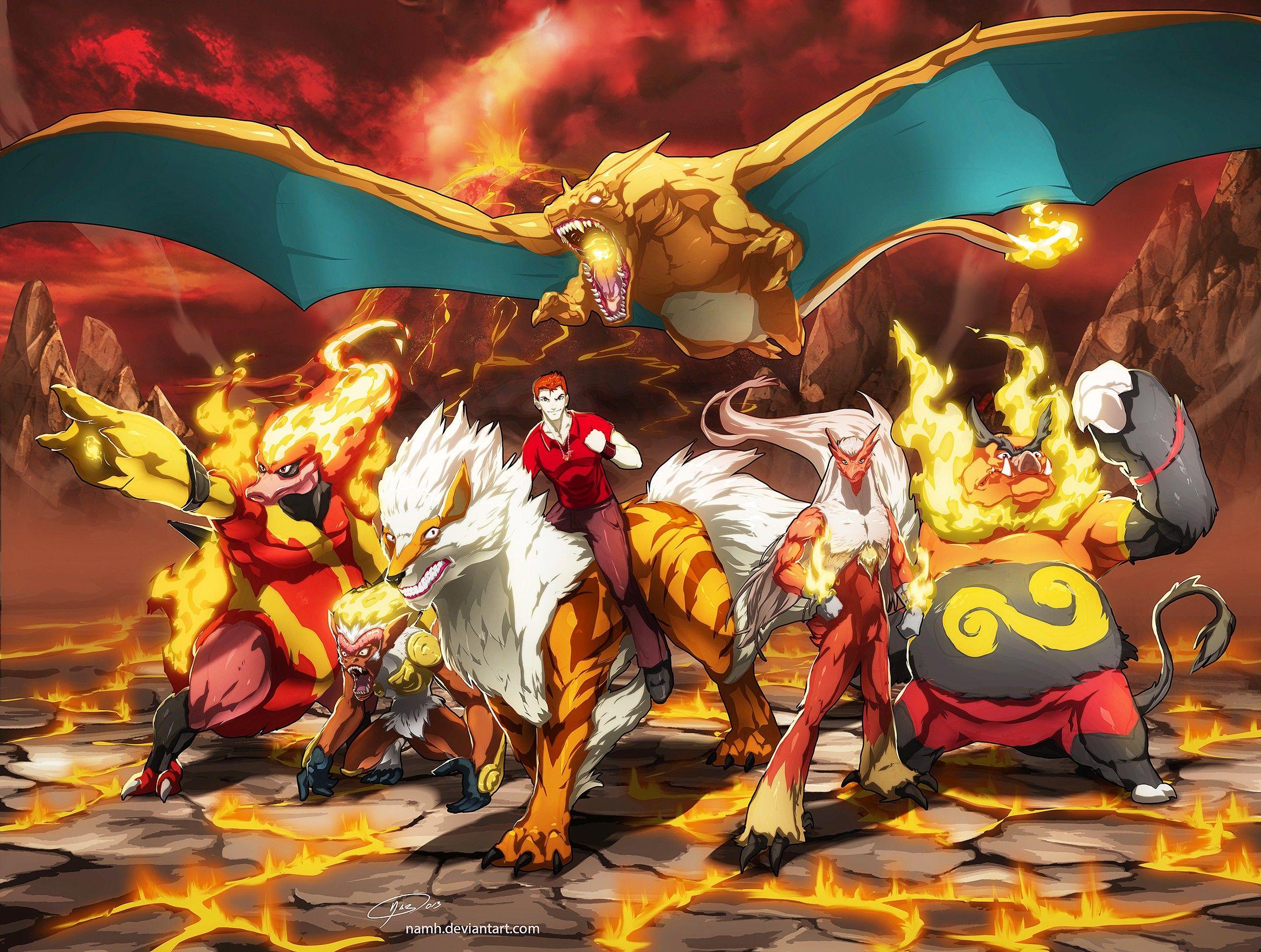 Nintendo, pokemon, mountains, landscapes, fire, lava, Blaziken