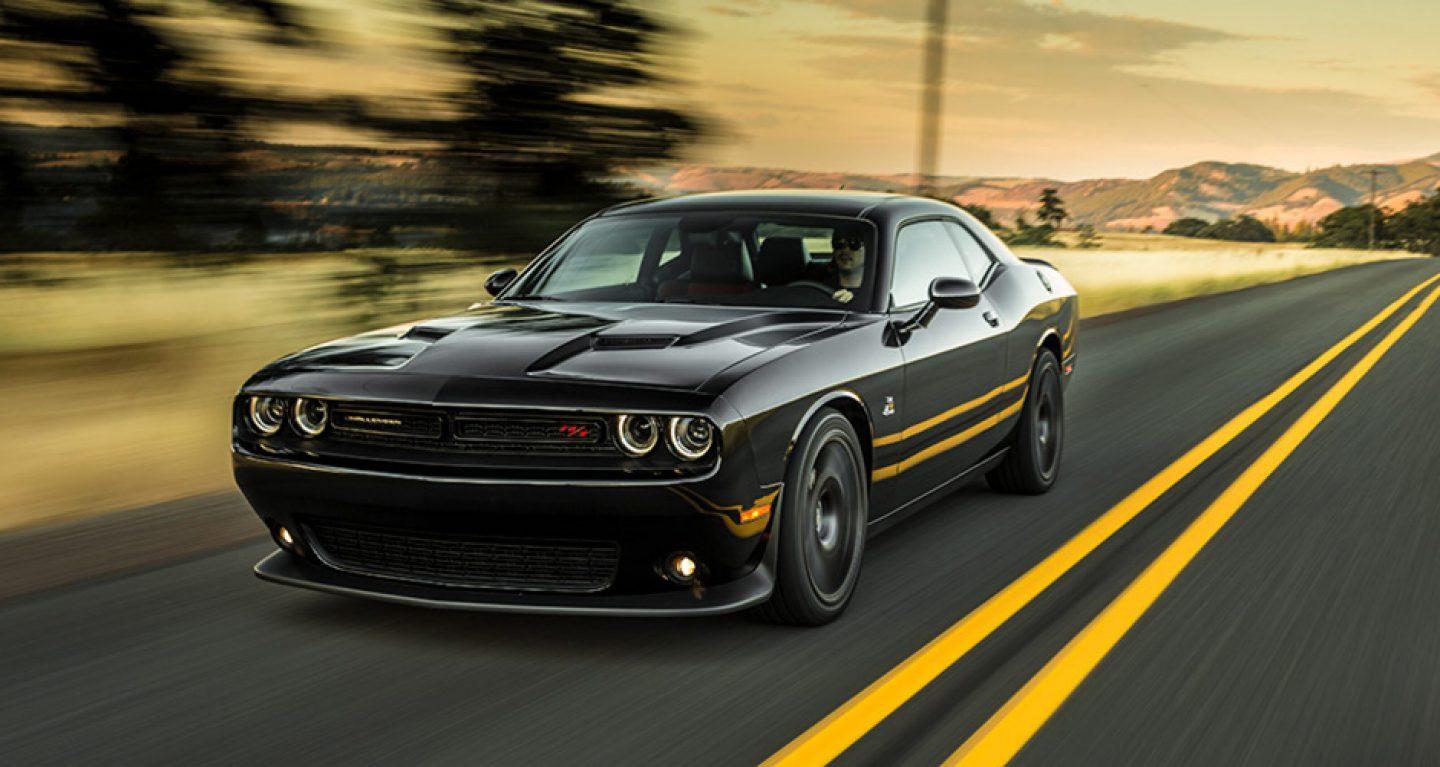 2019 Dodge Challenger black color on highway side view 4k hd