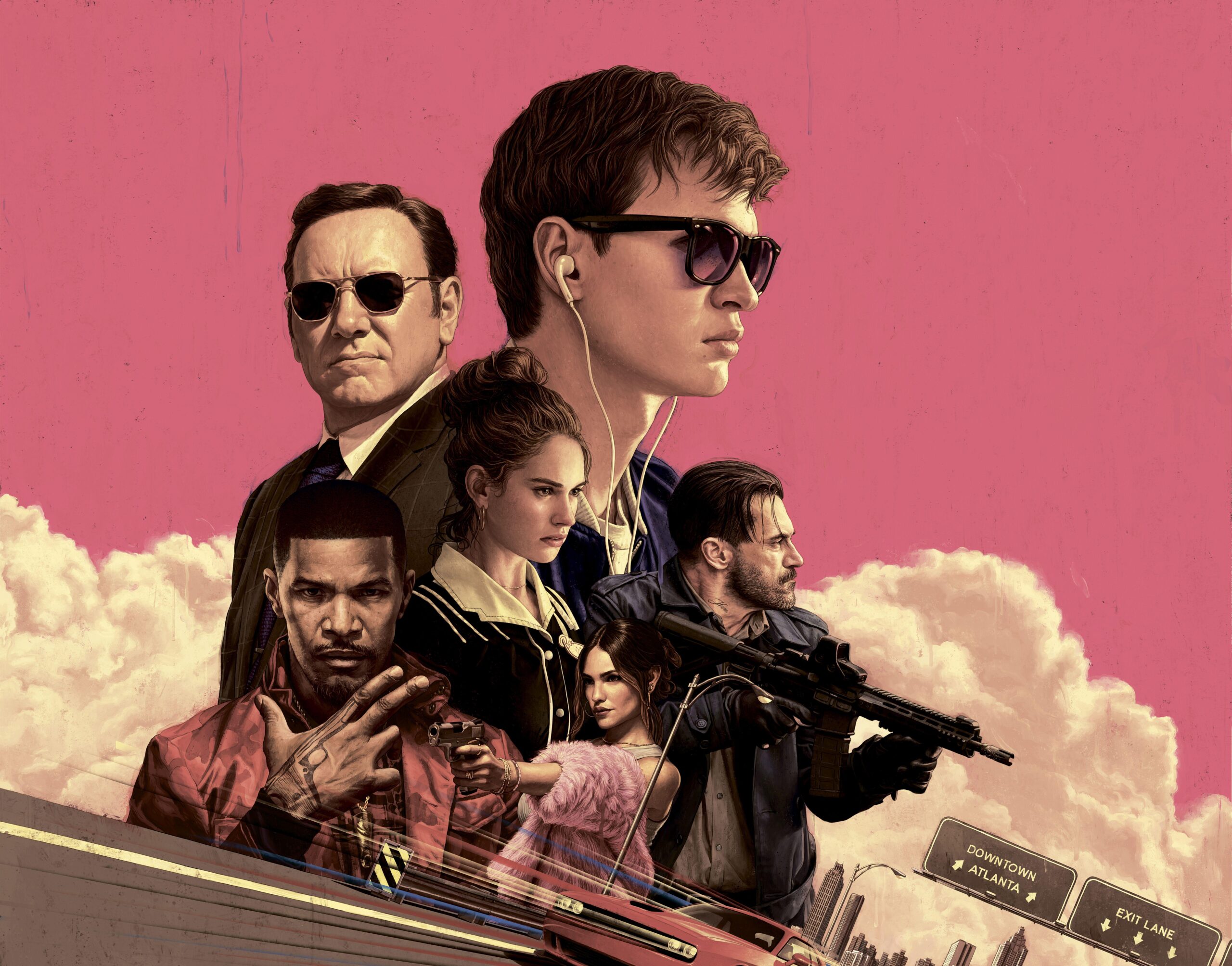 Wallpapers Baby Driver, Kevin Spacey, Jamie Foxx, Jon Hamm, Eiza