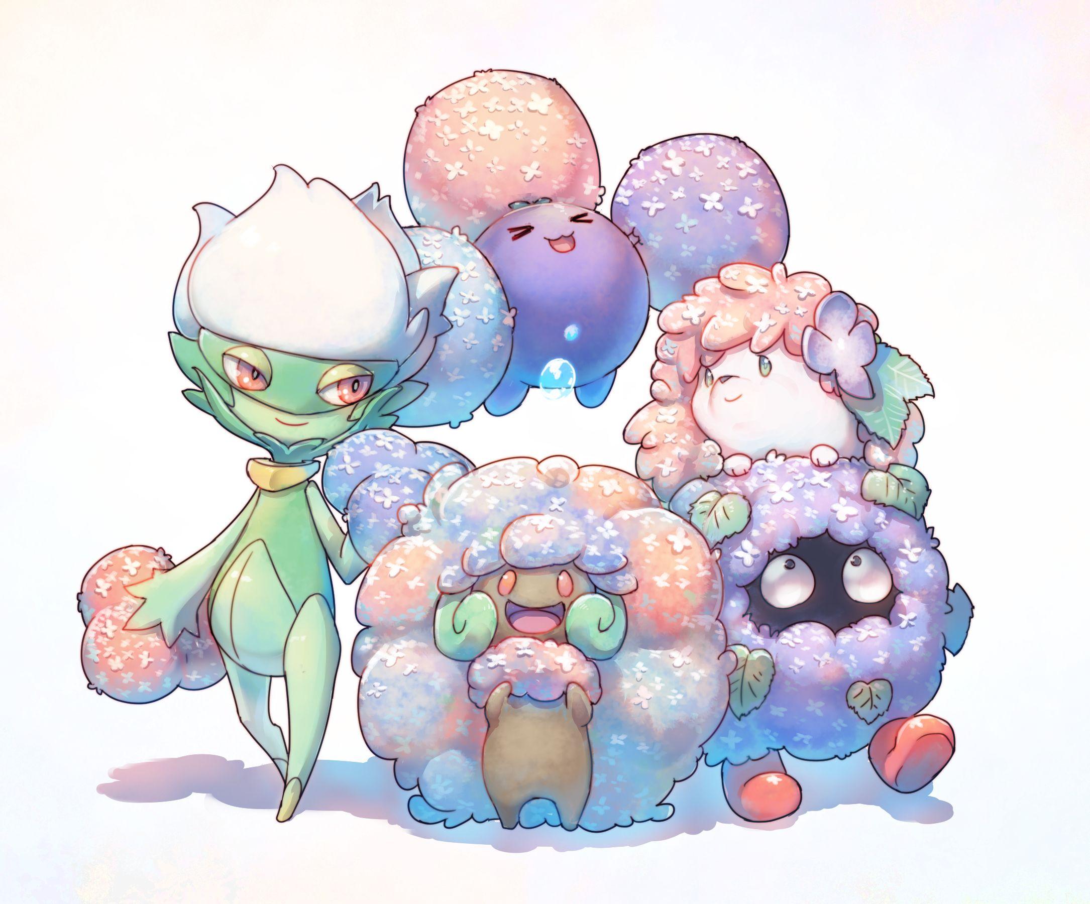 Roserade, Jumpluff, Shaymin, Tangela, and Whimsicott