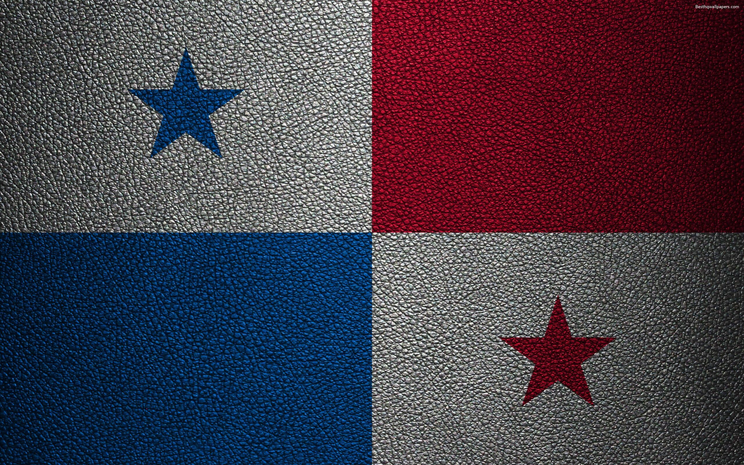 Download wallpapers Flag of Panama, 4K, leather texture, North