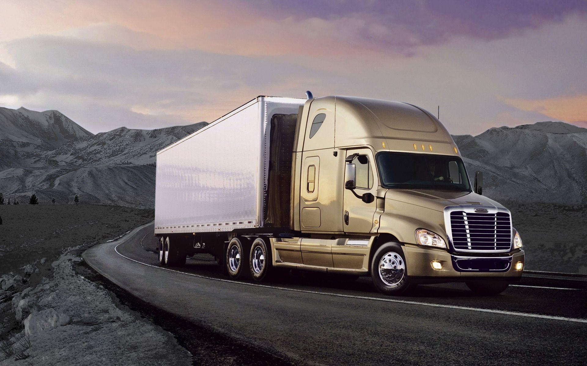 Powerful Freightliner truck on the road