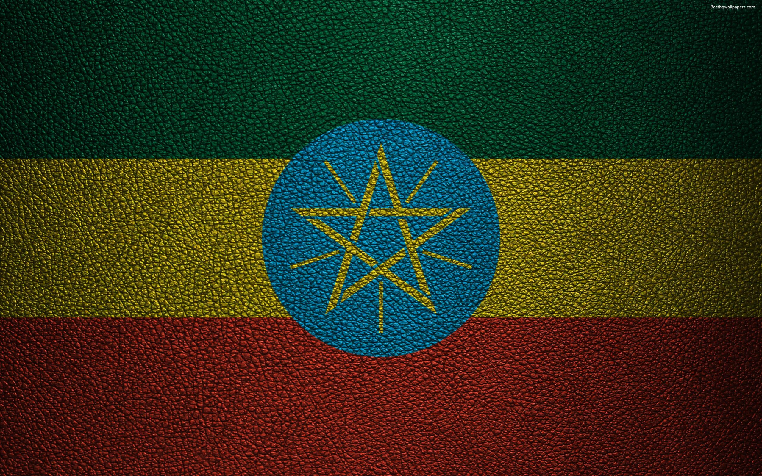 Download wallpapers Flag of Ethiopia, Africa, 4K, leather texture