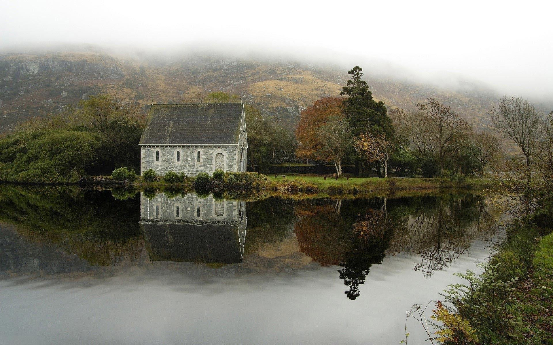 Church at Gougane Barra Lake, Ireland wallpapers #