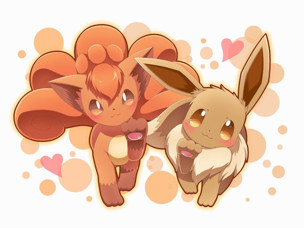 Vulpix and Eevee walking up