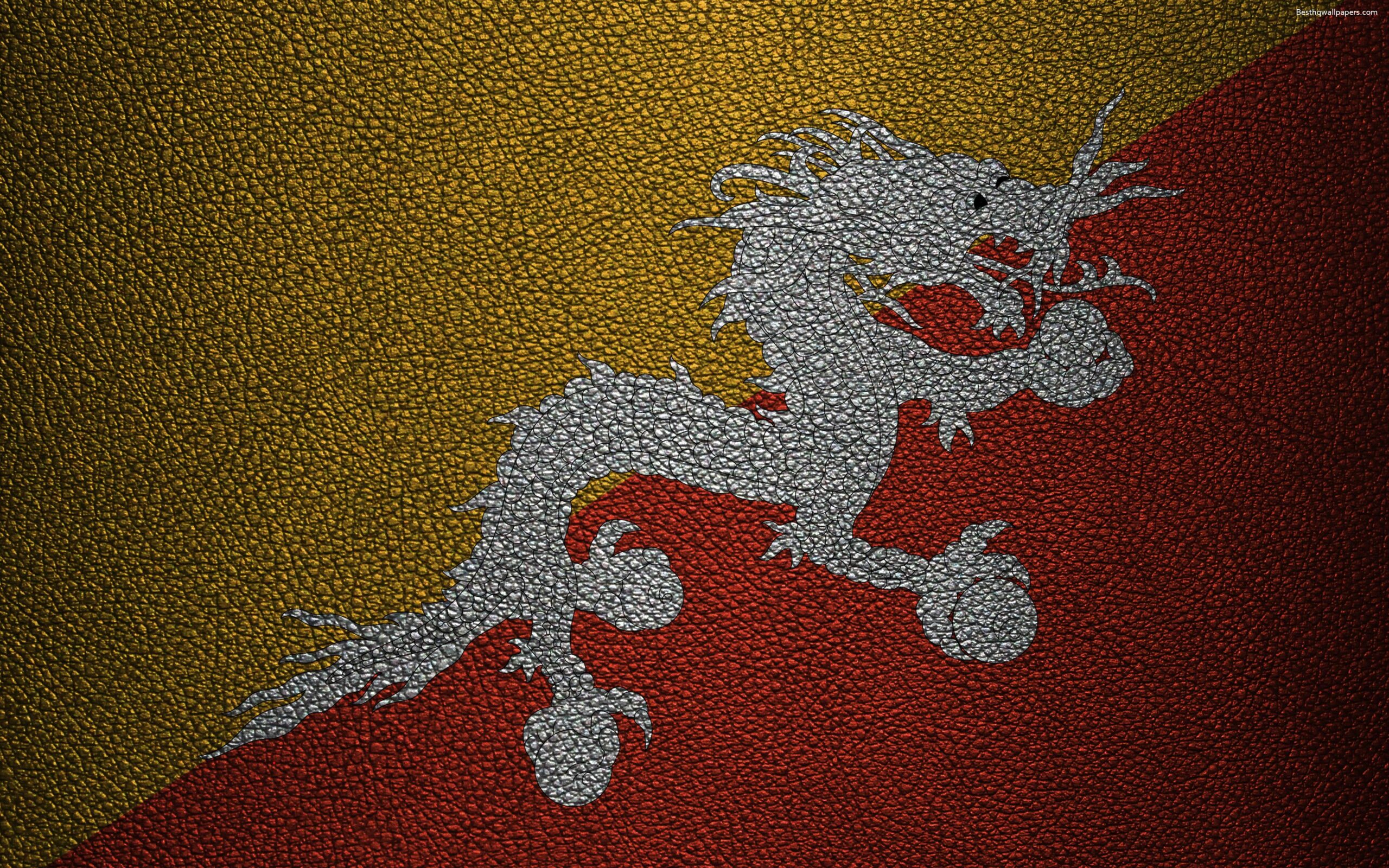 Download wallpapers Flag of Bhutan, 4K, leather texture, Bhutanese