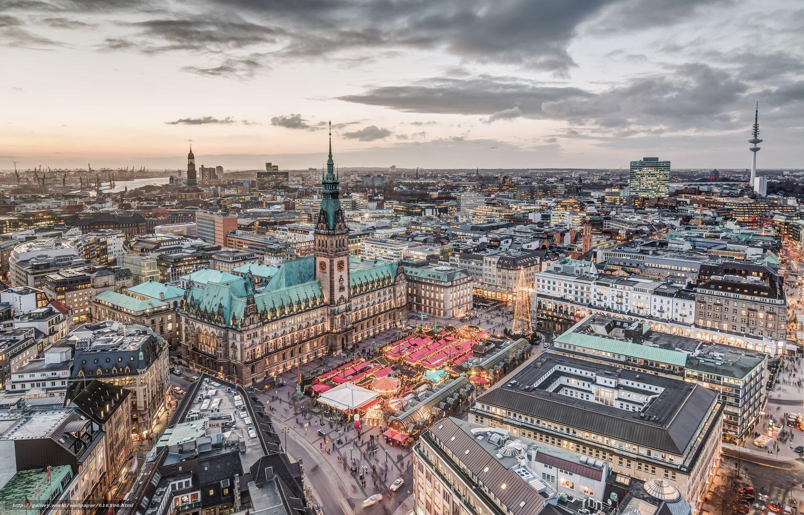 Download wallpapers Hamburg, Hamburg, Guildhall, Christmas Fair