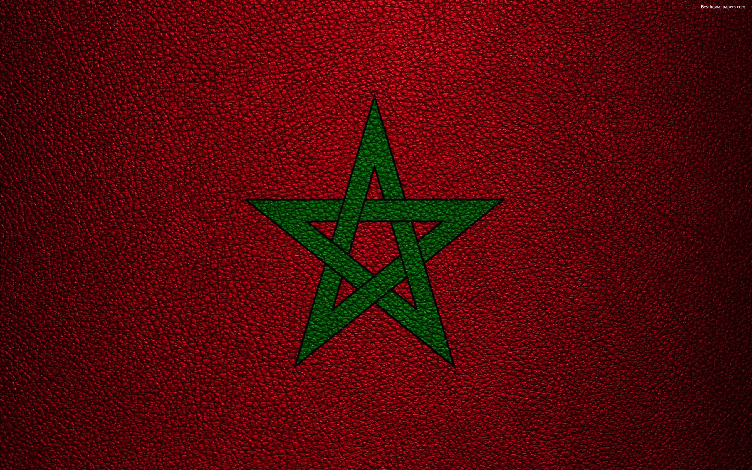 Download wallpapers Flag of Morocco, 4k, leather texture, Africa