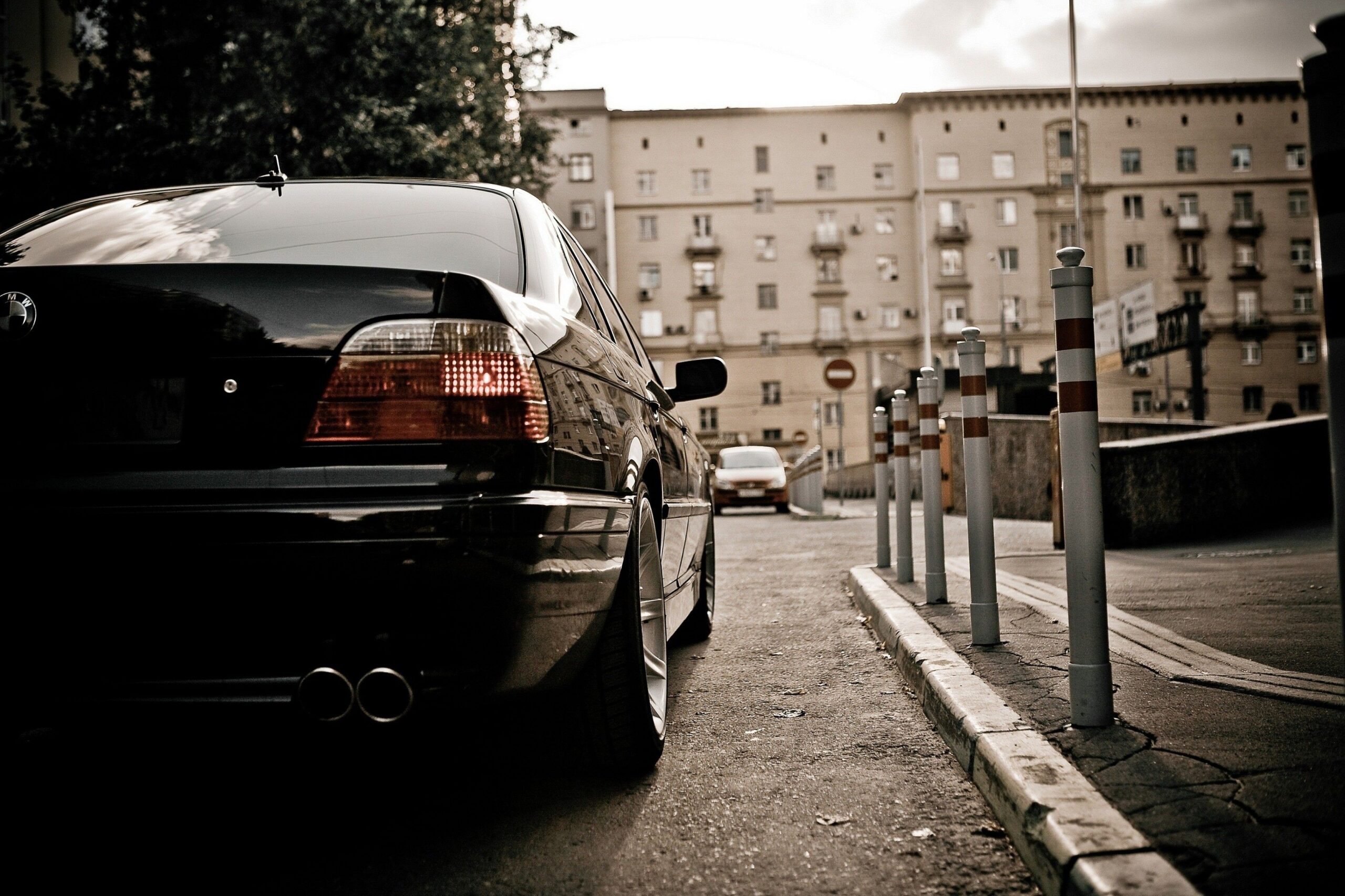 BMW, cars, BMW E38, BMW 7 Series, black cars, rear view :: Wallpapers