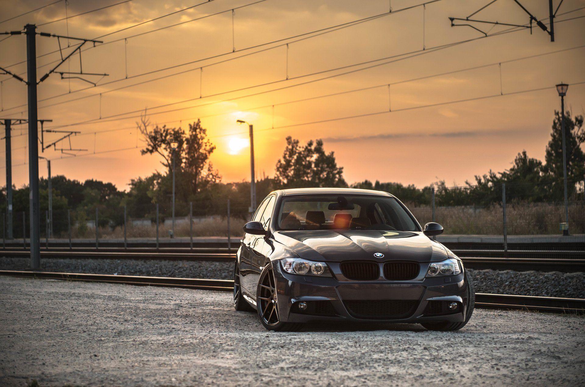 bmw e90 deep concave bmw tuning drives sunset railroad HD wallpapers